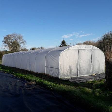 Plastidis - Serre tunnel Deschamps pieds droits larg 5 m pas à 2 m, L 14 m, type 200 microns diffusante Lumisol , Façade 2 portes simples, Sup - Image 2