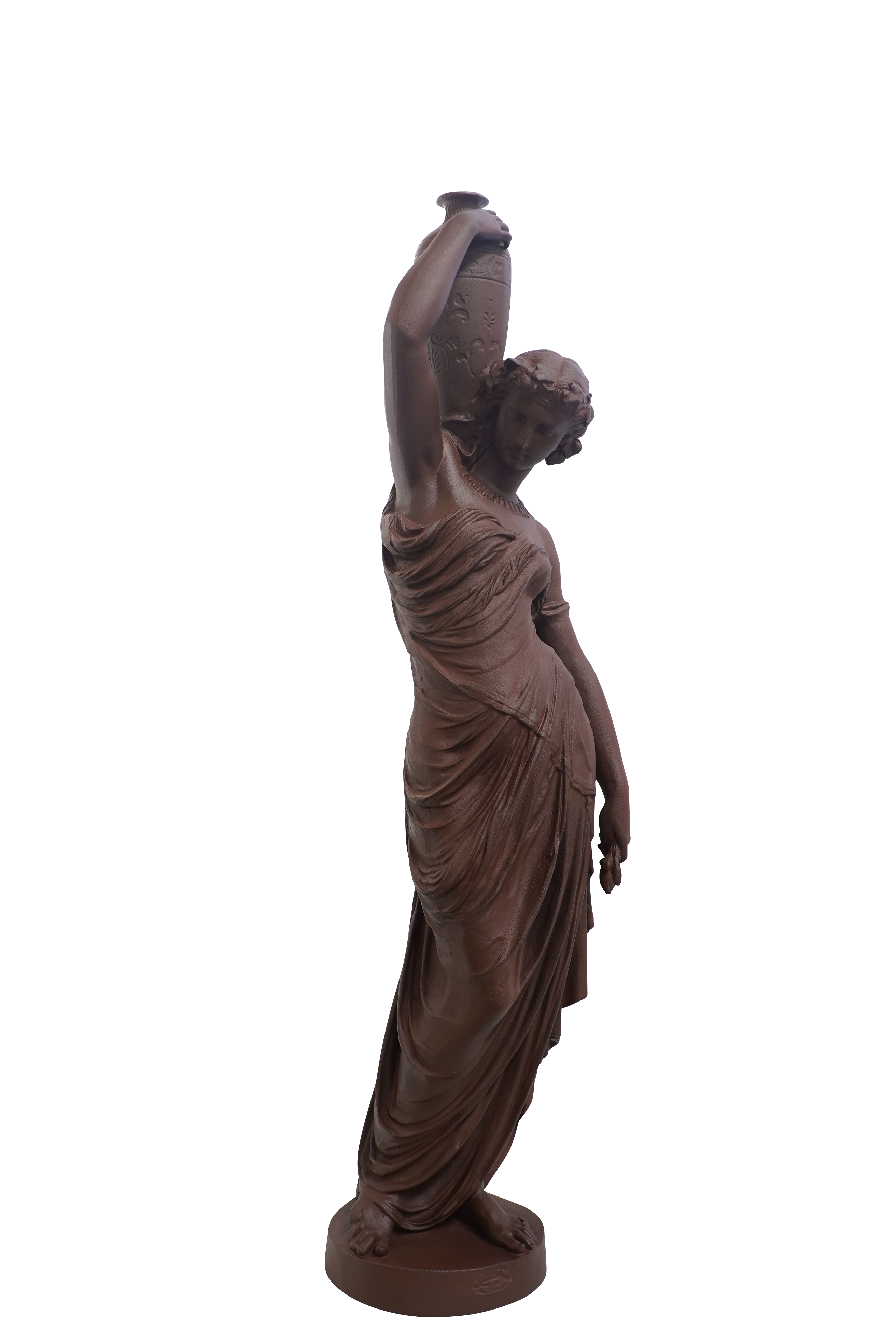 Statue en fonte, déesse à l’amphore Dommartin brun antique - Image 1