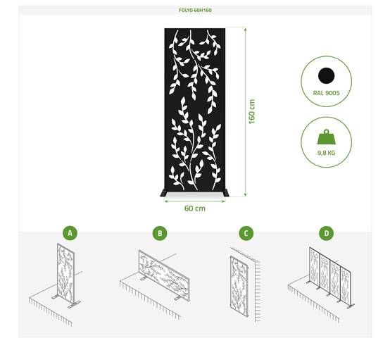 Casanoov Lot de 2 panneaux décoratifs FOLYA noir H.160 cm motif intégral - Image 2