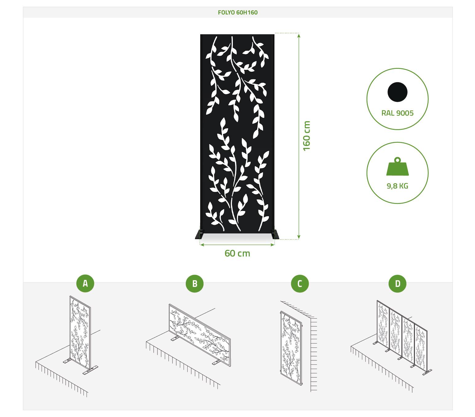 Casanoov Lot de 2 panneaux décoratifs FOLYA noir H.160 cm motif intégral - Image 2