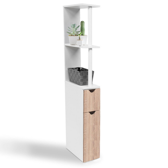 Meuble WC étagère WILLY bois 2 portes blanc et hêtre - Image 3