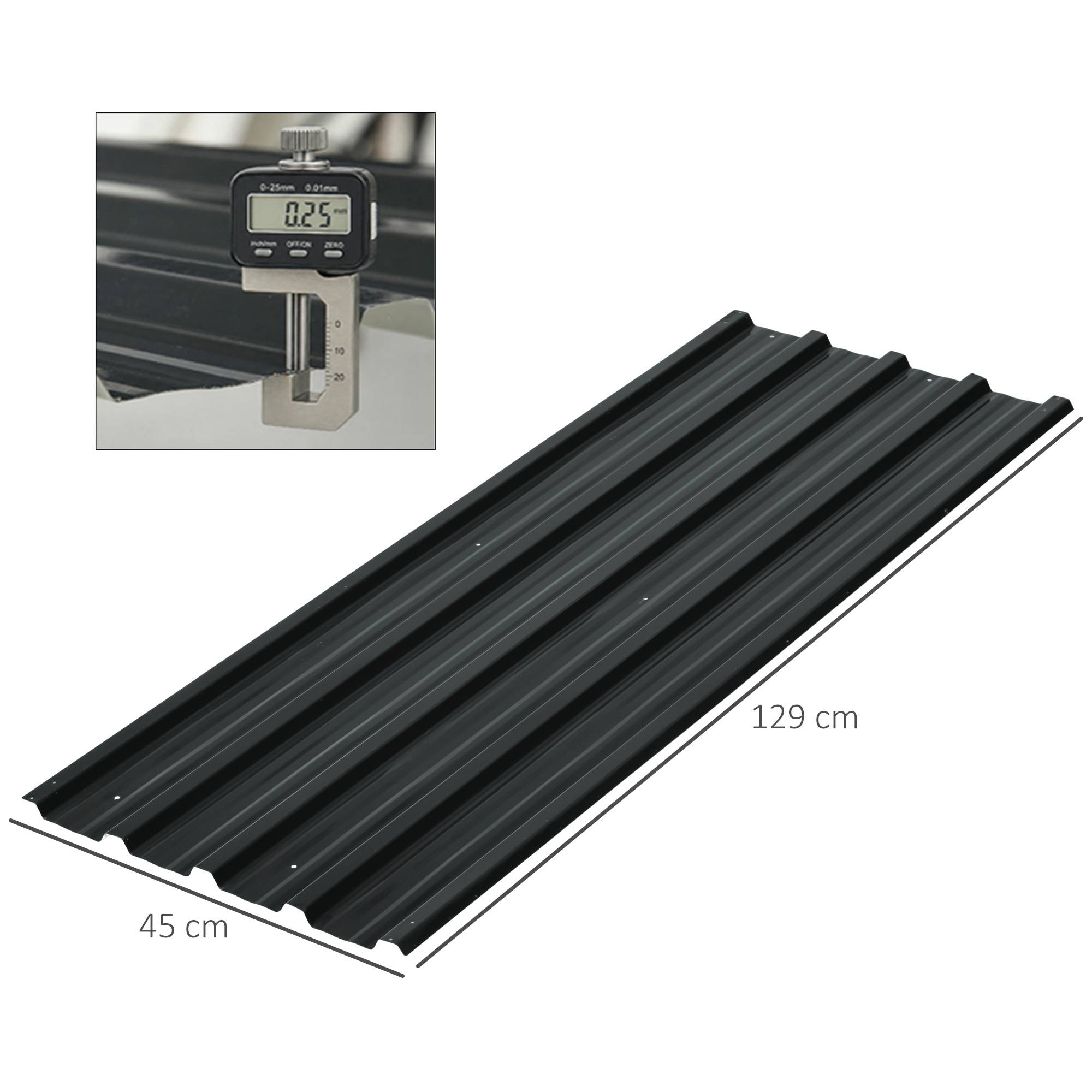 Ensemble de 12 panneaux de toiture en acier galvanisé, 7 m², pour abri de jardin, 129 x 45 cm, gris foncé - Image 5