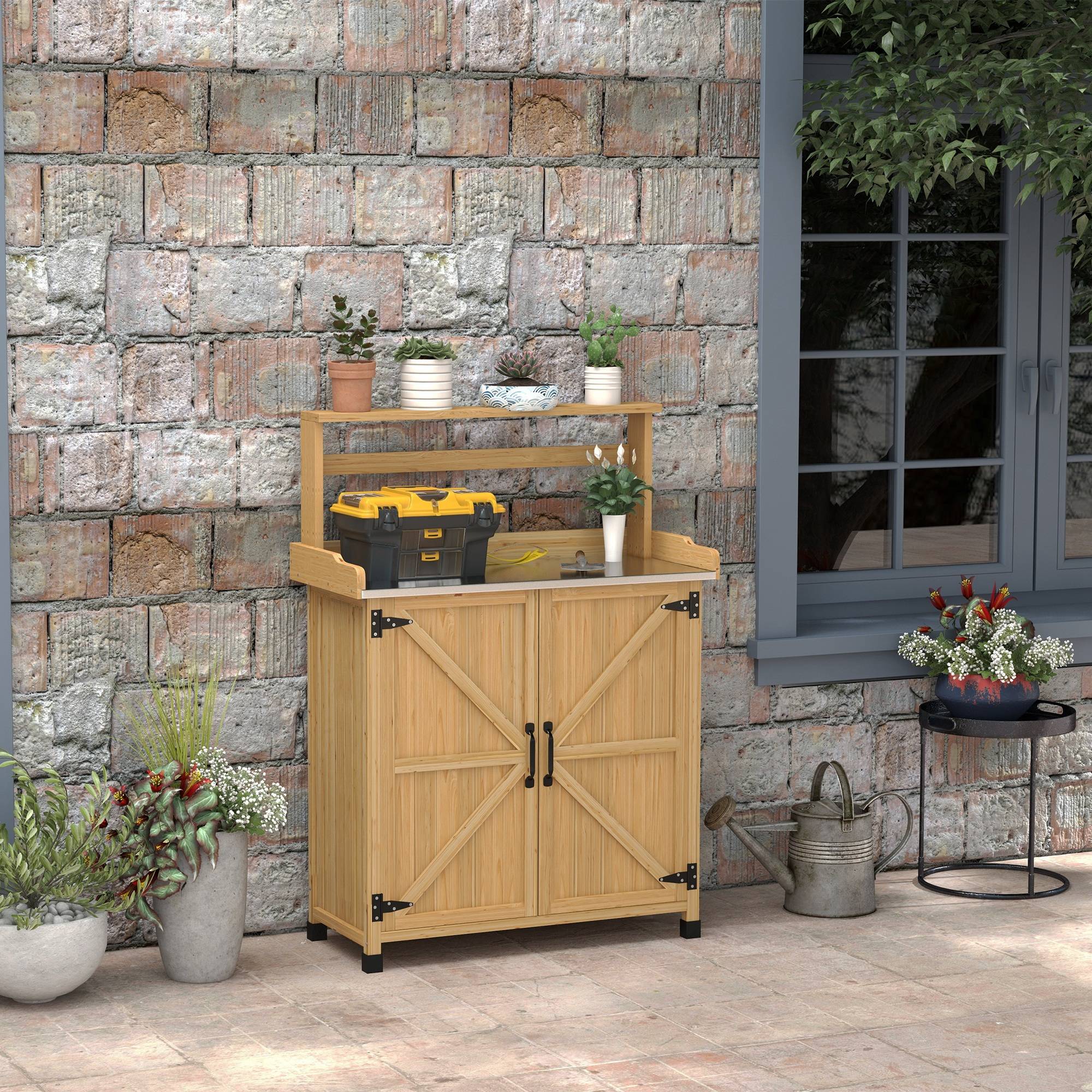 ComfortXL - Table de rempotage bois de sapin jaune 90,5 x 41 x 124,5 cm jardinage avec placard - ComfortXL Outdoor Living - Image 3