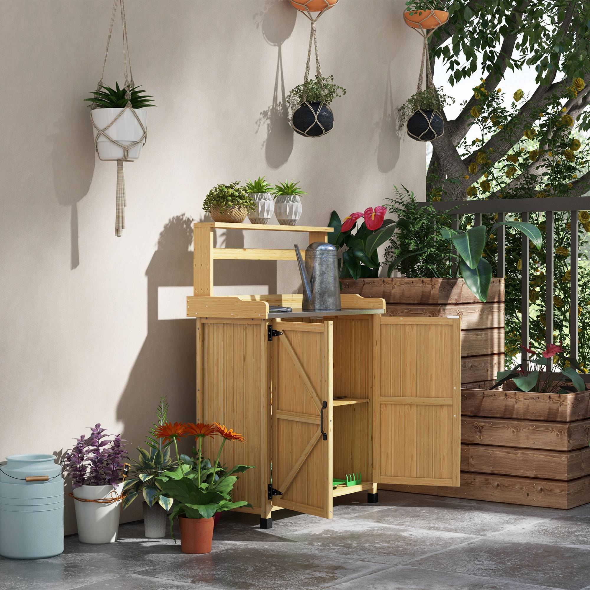 ComfortXL - Table de rempotage bois de sapin jaune 90,5 x 41 x 124,5 cm jardinage avec placard - ComfortXL Outdoor Living - Image 2