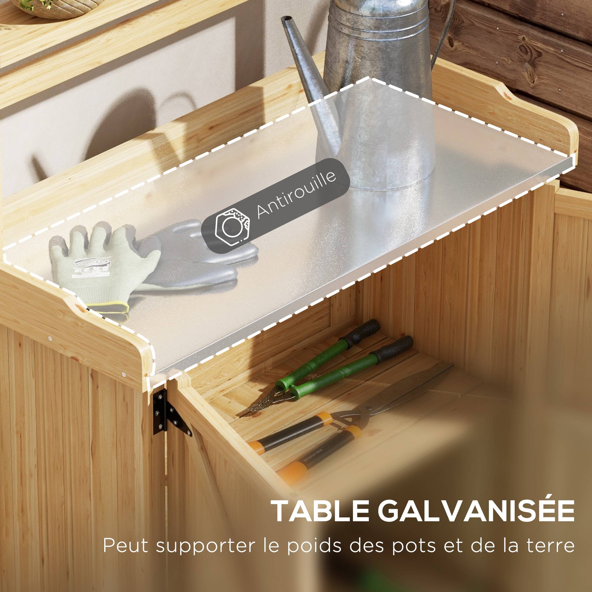 ComfortXL - Table de rempotage bois de sapin jaune 90,5 x 41 x 124,5 cm jardinage avec placard - ComfortXL Outdoor Living - Image 5