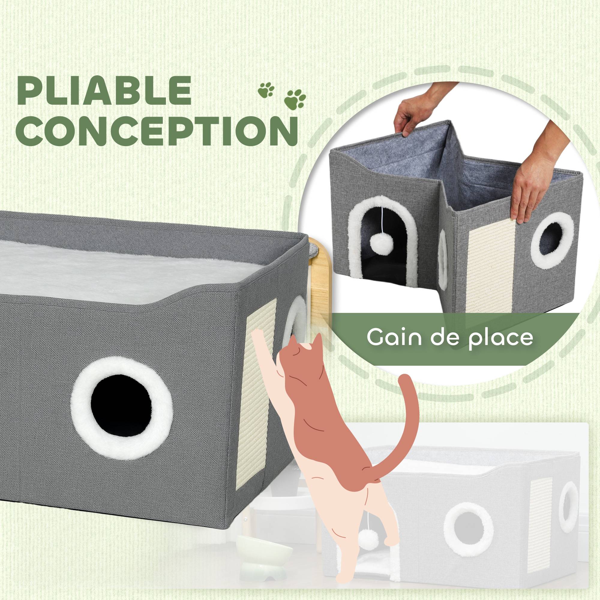 ComfortXL - Niche pour chat pliable MDF 60x40x34 cm gris intérieur avec griffoir et couchage - ComfortXL Outdoor Living - Image 8
