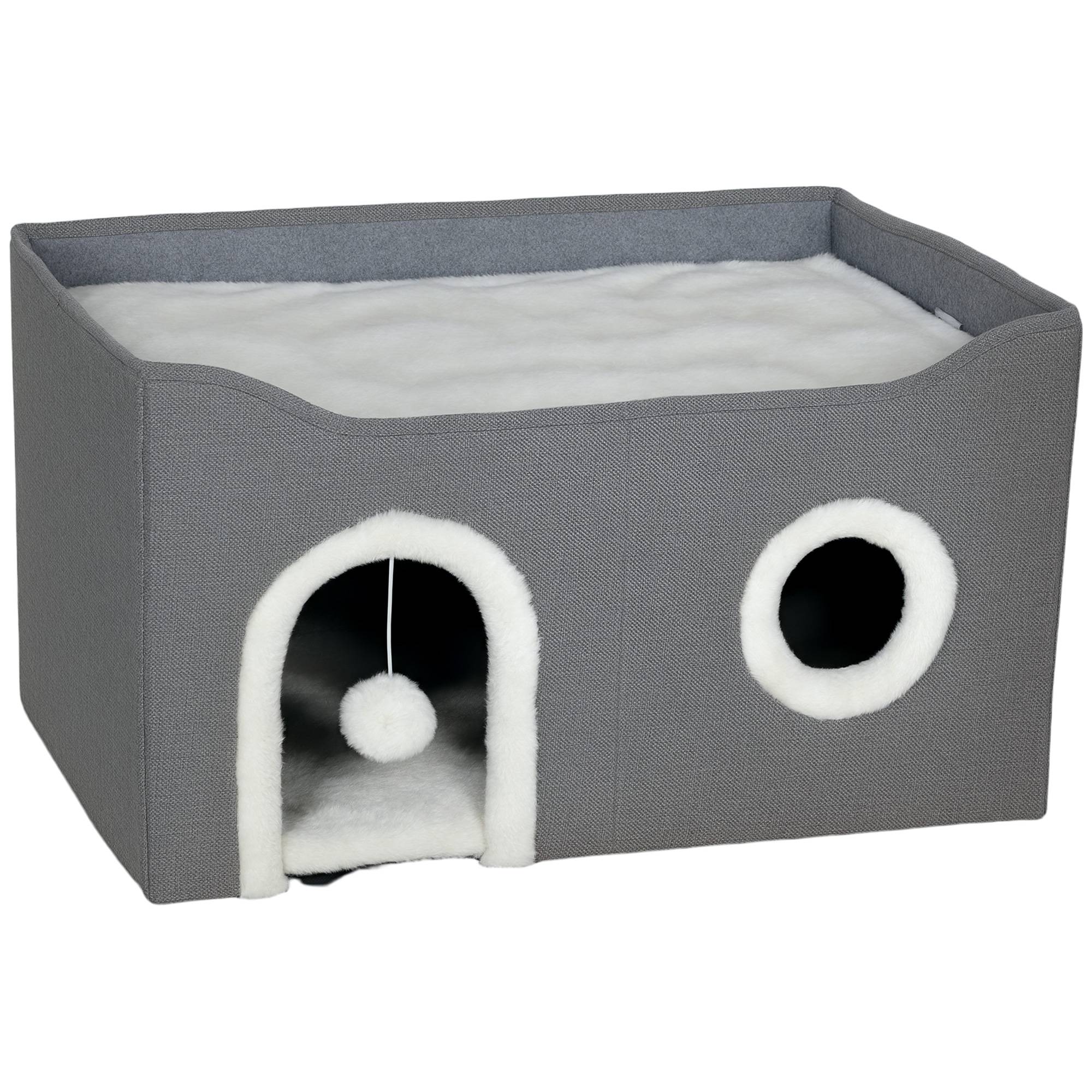 ComfortXL - Niche pour chat pliable MDF 60x40x34 cm gris intérieur avec griffoir et couchage - ComfortXL Outdoor Living - Image 1