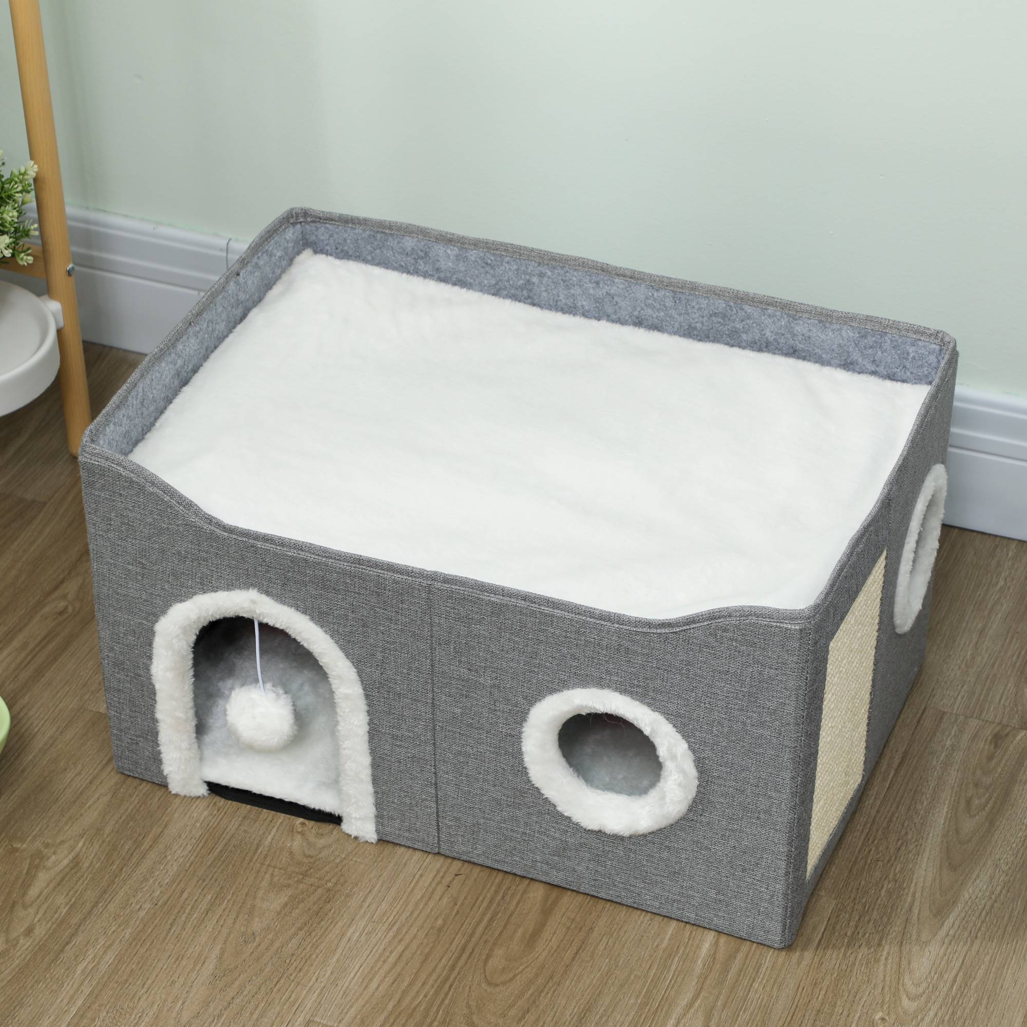 ComfortXL - Niche pour chat pliable MDF 60x40x34 cm gris intérieur avec griffoir et couchage - ComfortXL Outdoor Living - Image 9
