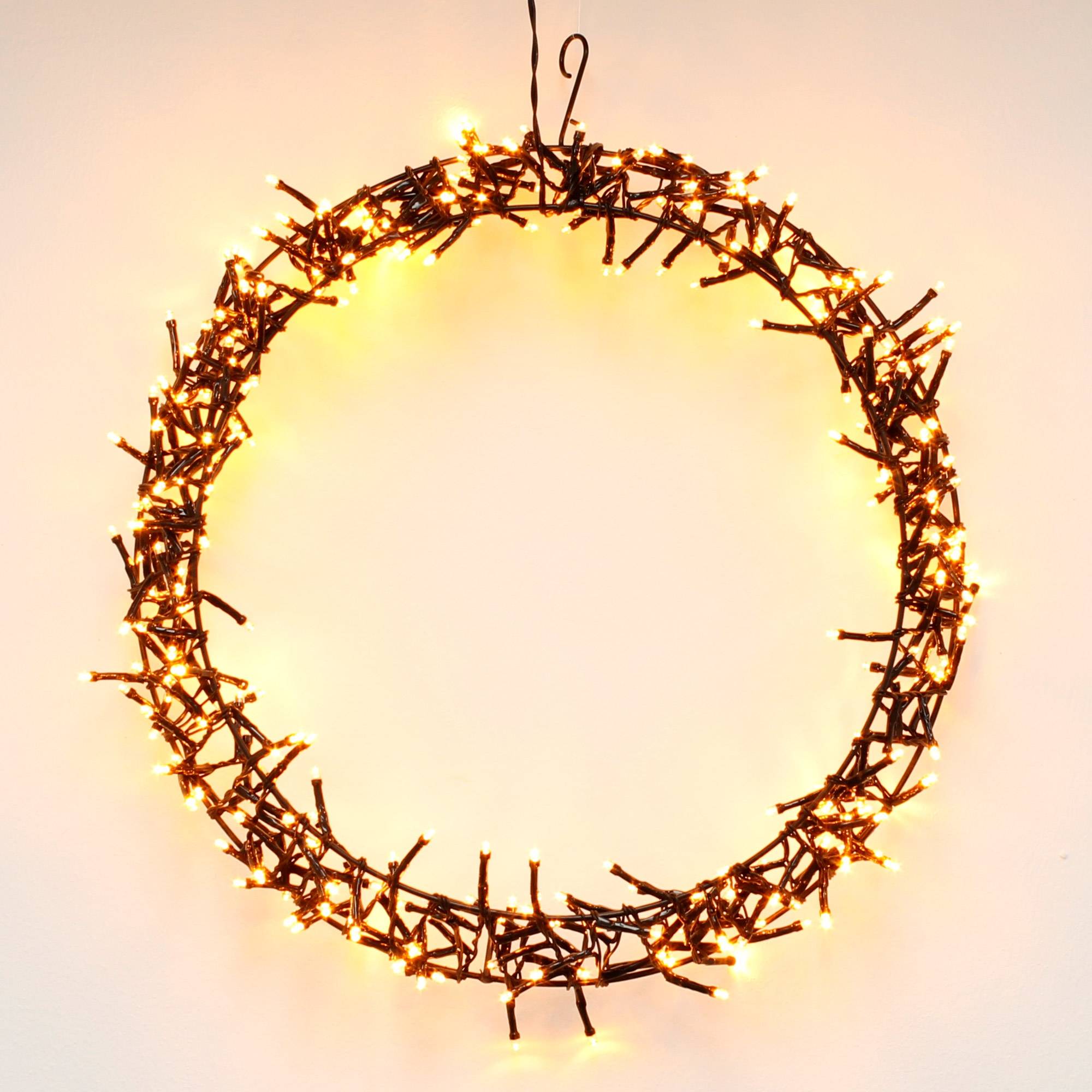 Ecd-Germany - Couronne lumineuse suspendue Ø38cm 300 LEDs blanc chaud en métal ronde 8 modes d'éclairage protection IP44 décoration festive de Noël anneau de porte - Image 7