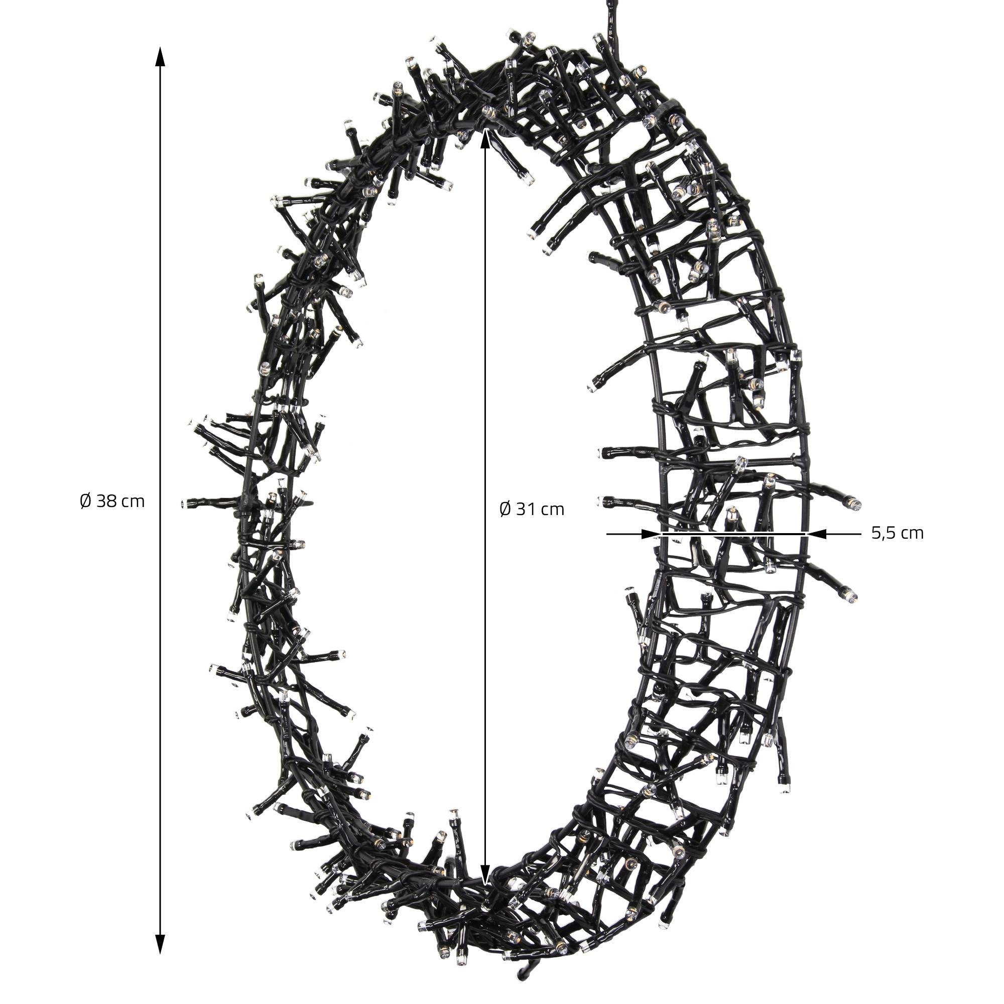 Ecd-Germany - Couronne lumineuse suspendue Ø38cm 300 LEDs blanc chaud en métal ronde 8 modes d'éclairage protection IP44 décoration festive de Noël anneau de porte - Image 8