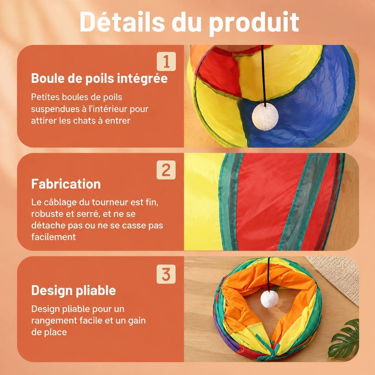 Tunnel Pour Chats D'intérieur Pliable Jeu Interactif Deux Voies Pour Lapins Cobayes - Image 6
