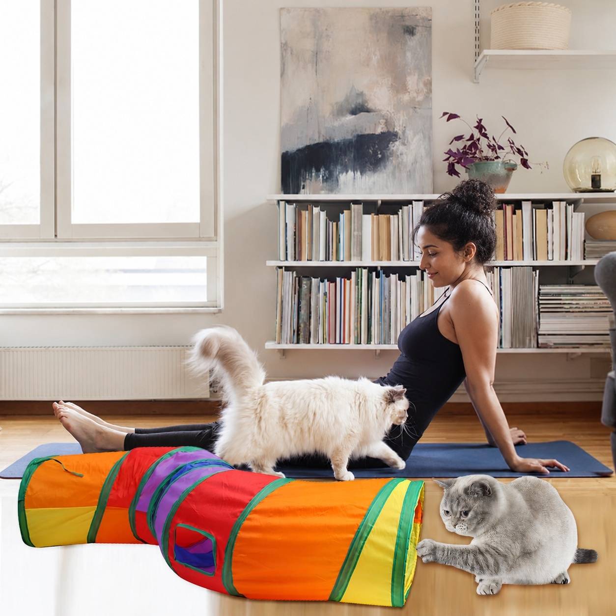 Tunnel Pour Chats D'intérieur Pliable Jeu Interactif Deux Voies Pour Lapins Cobayes - Image 7