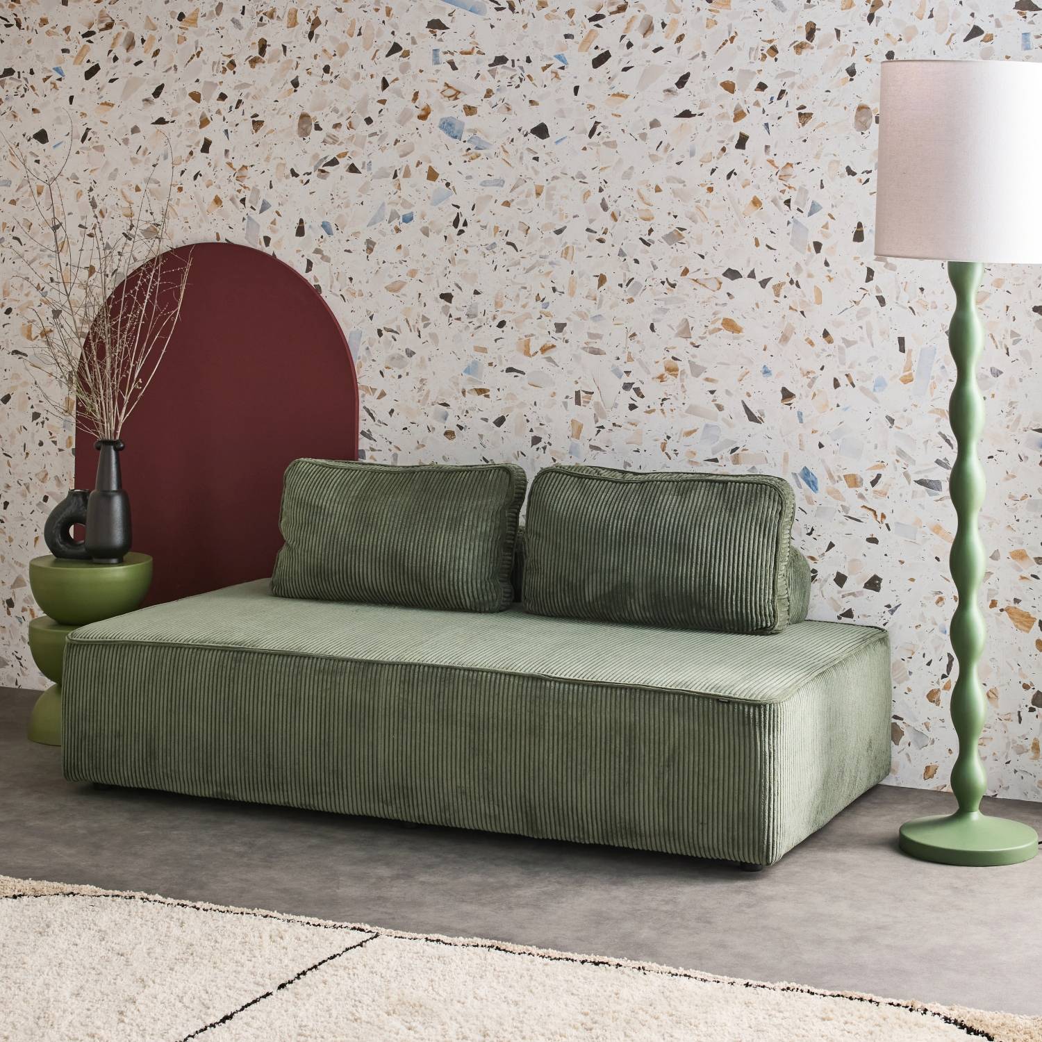 sweeek - Chauffeuse 2 places pour canapé modulable velours côtelé vert | sweeek - Image 1
