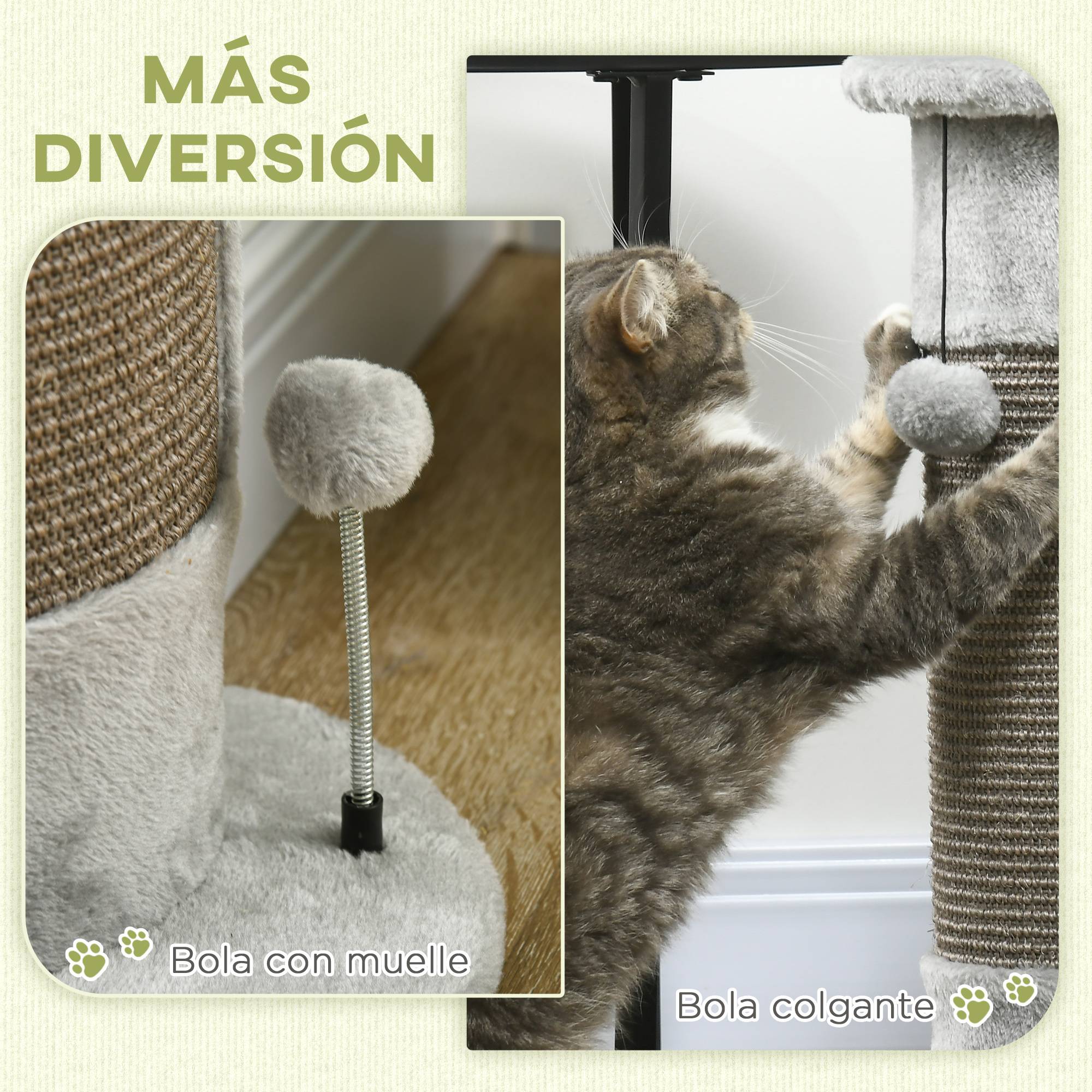 Griffoir pour Chat Poteau en Sisal avec Balles de Jeu Centre d'Activité Stable 34x26x58 cm Gris - ComfortXL Outdoor Living - Image 6