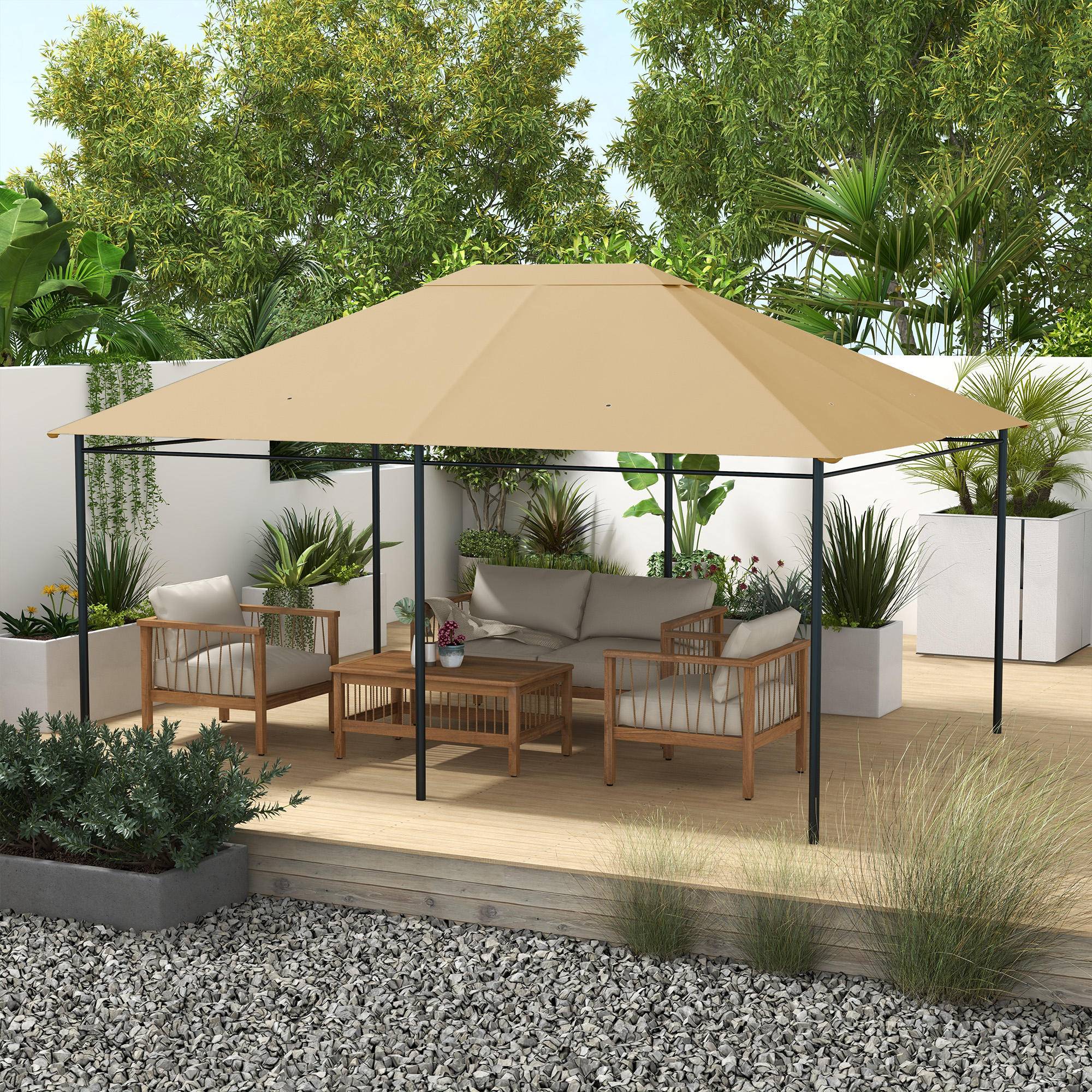 Outsunny - Toile de remplacement pour pavillon tonnelle gazebo 3x4m anti-UV tissu polyester 180g/m² kaki - Outsunny - Image 2