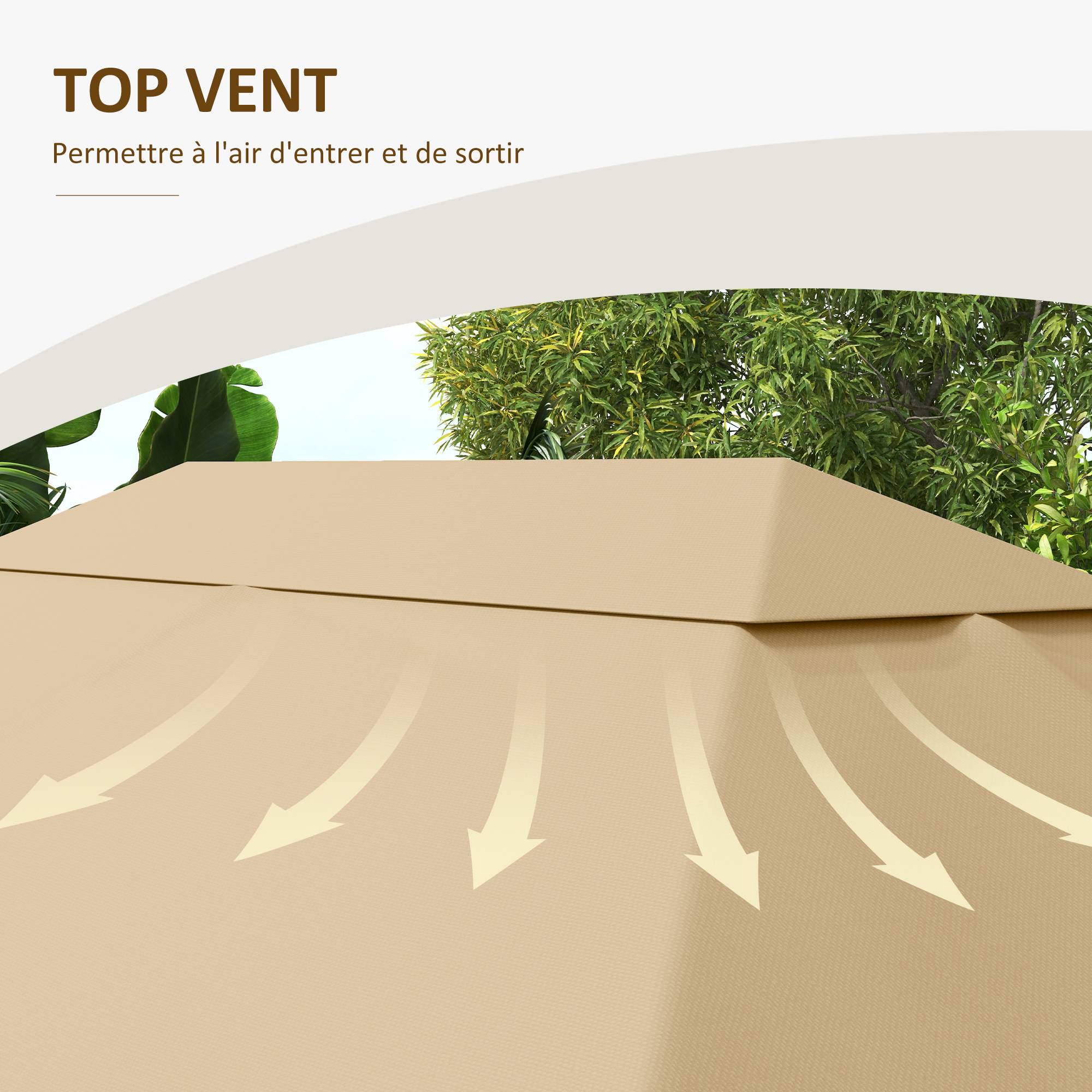 Outsunny - Toile de remplacement pour pavillon tonnelle gazebo 3x4m anti-UV tissu polyester 180g/m² kaki - Outsunny - Image 4