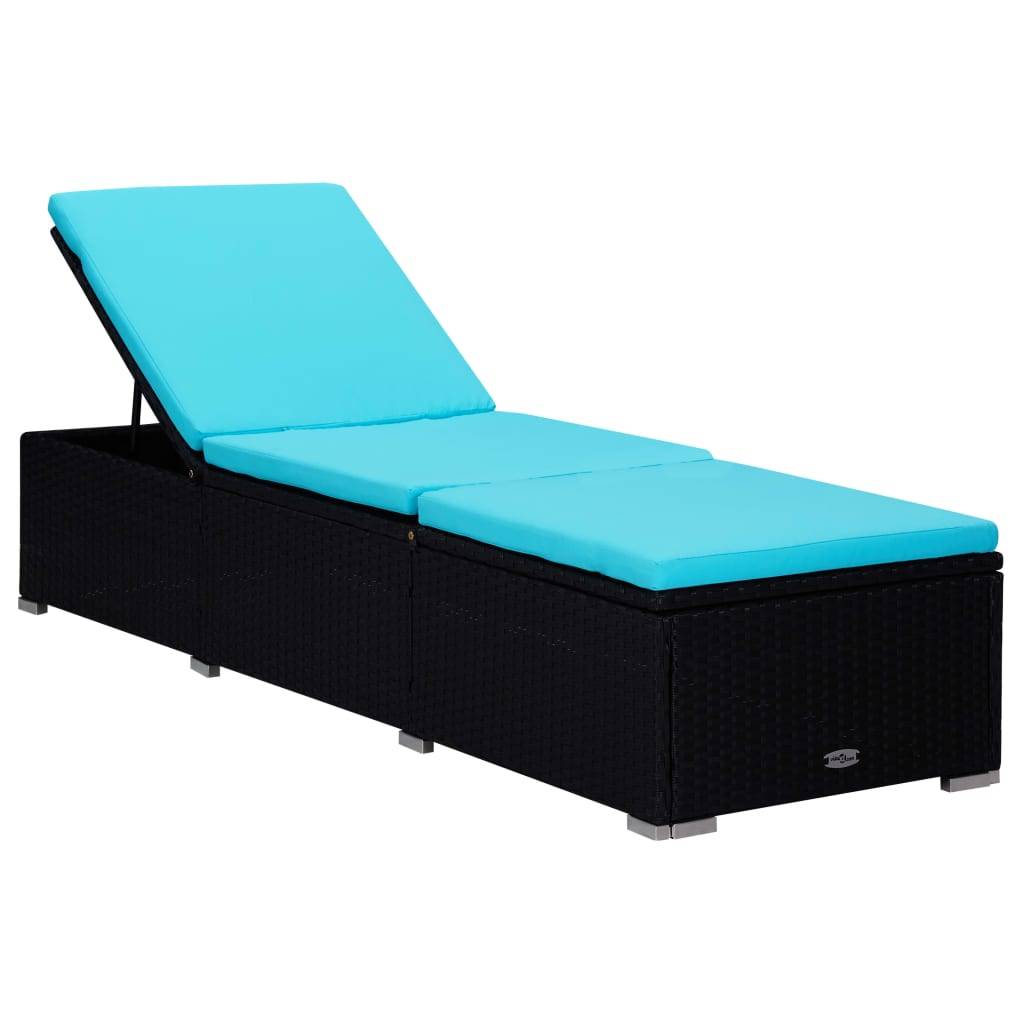 Vidaxl - Chaise longue avec coussin et table à thé Résine tressée Bleu vidaXL 310227 - Image 9