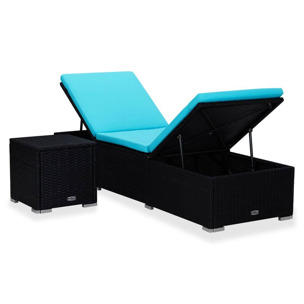 Vidaxl - Chaise longue avec coussin et table à thé Résine tressée Bleu vidaXL 310227 - Image 2