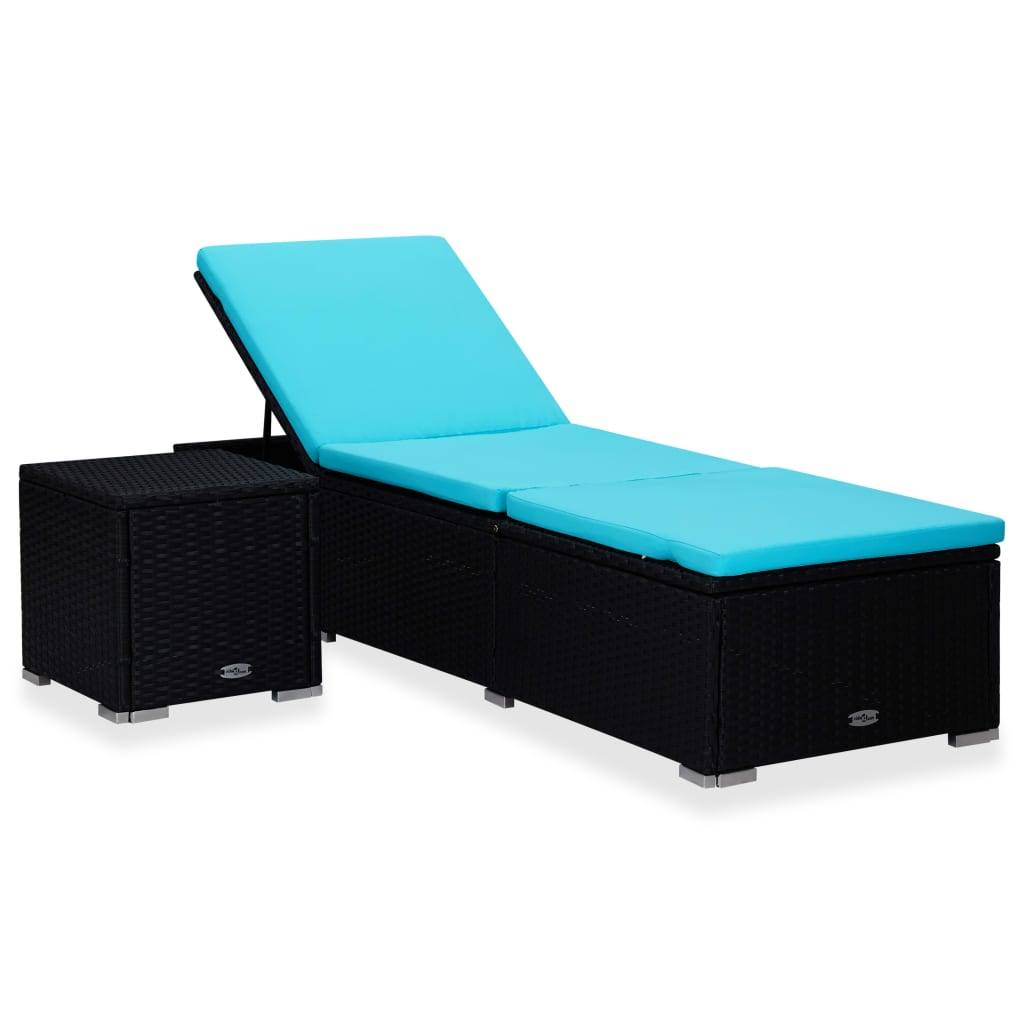Vidaxl - Chaise longue avec coussin et table à thé Résine tressée Bleu vidaXL 310227 - Image 1