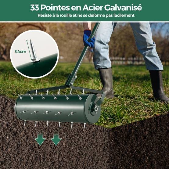 Aérateur de Pelouse Manuel de 52 cm, avec Poignée Amovible de 130 cm, Pointes de Dents pour Ameublir le Sol, pour Jardin, Cour, Vert - Image 4