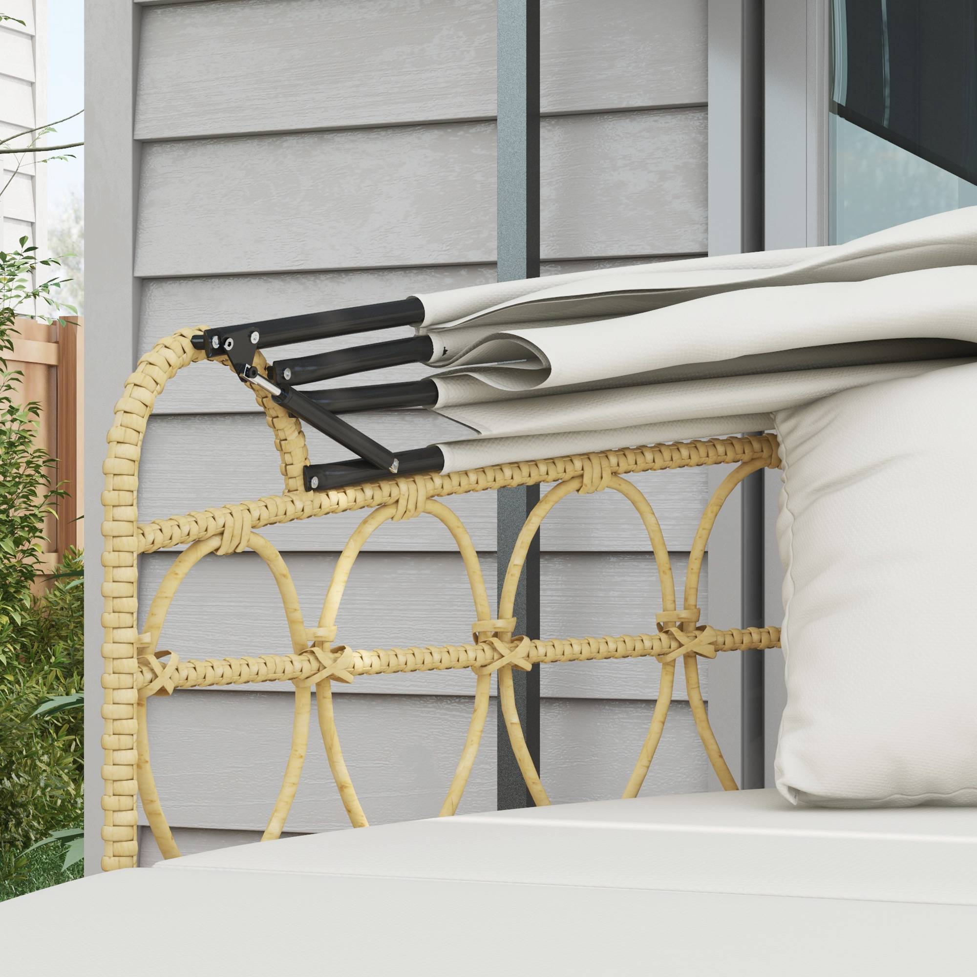 ComfortXL - Îlot de jardin 4 pièces en résine tressée crème beige 178 cm toit rétractable coussins pour terrasse extérieure - Image 7