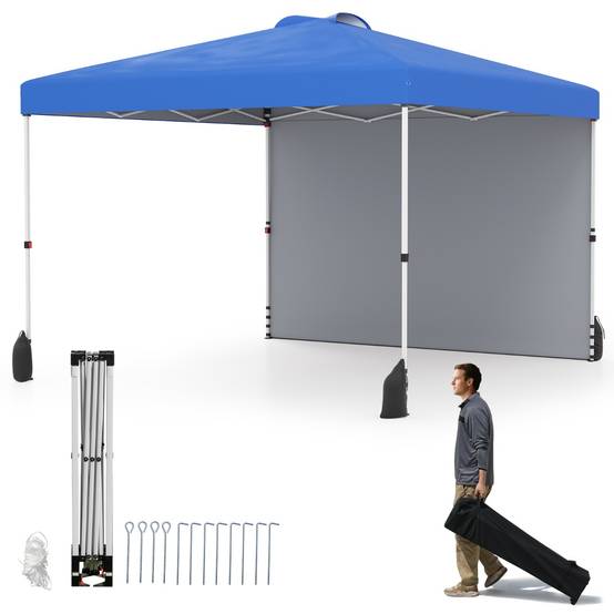 Tonnelle de Jardin 3X3M avec Paroi Latérale Tente Réception Pliant 4 Ancrages 4 Câbles de Vent Bleu - Image 1