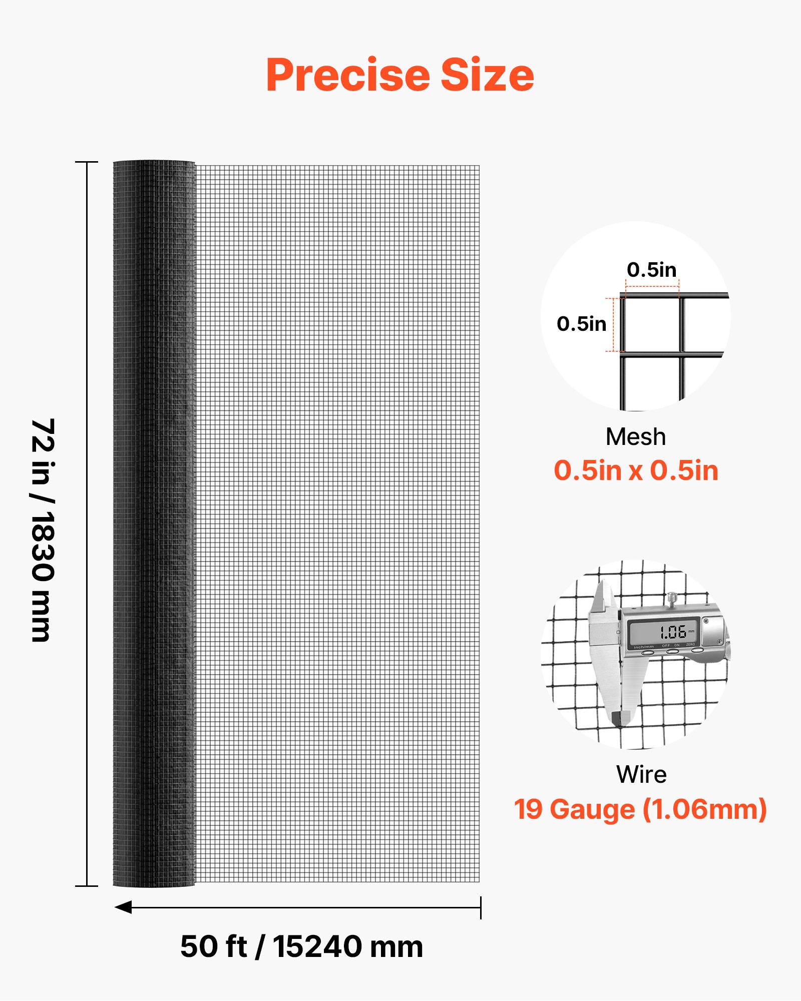 Vevor - VEVOR Grillage métallique noir 1,27 cm maille 183 x 1524 cm, fil galvanisé revêtu PVC calibre 19 pour jardin, enclos, poulaillers - Image 3