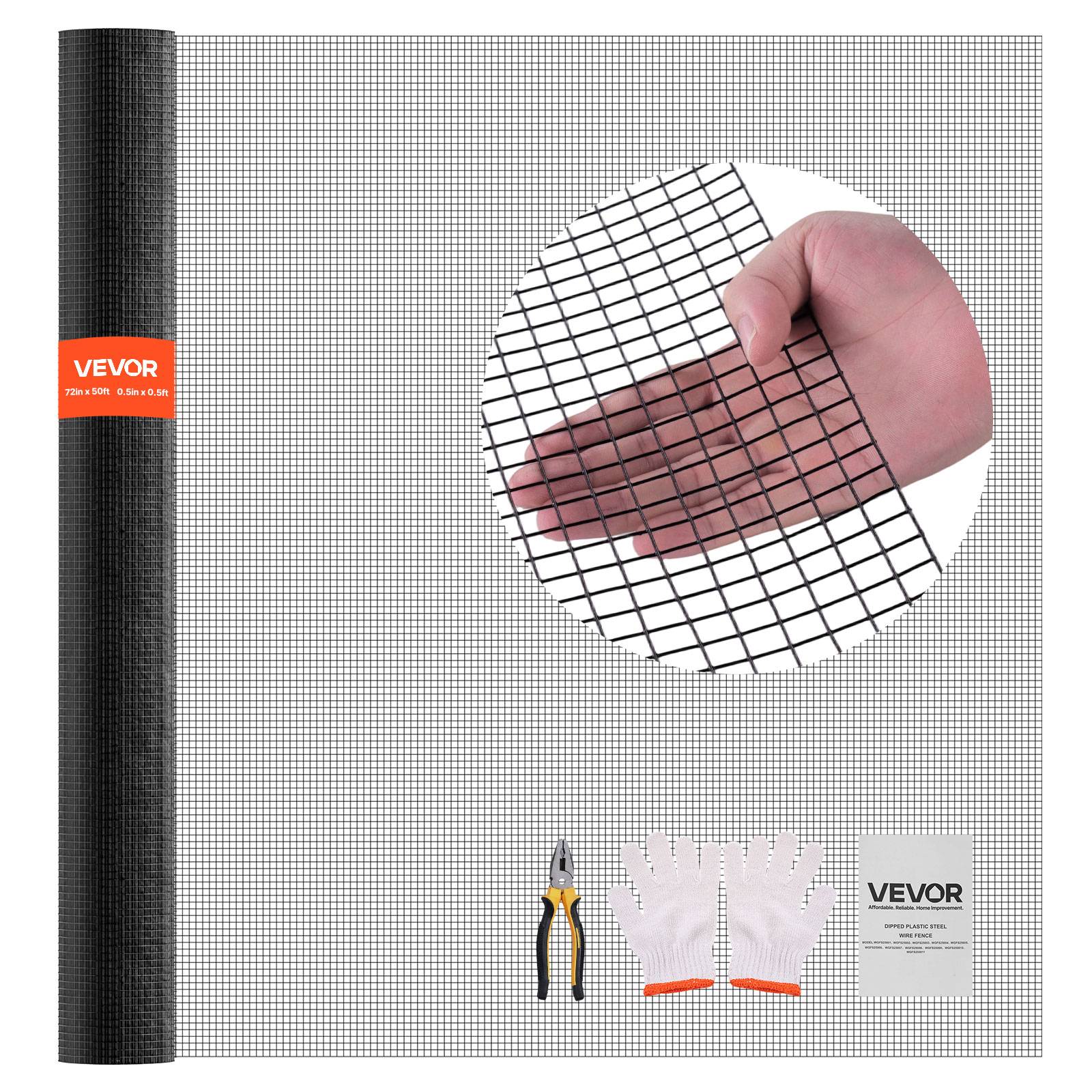 Vevor - VEVOR Grillage métallique noir 1,27 cm maille 183 x 1524 cm, fil galvanisé revêtu PVC calibre 19 pour jardin, enclos, poulaillers - Image 1