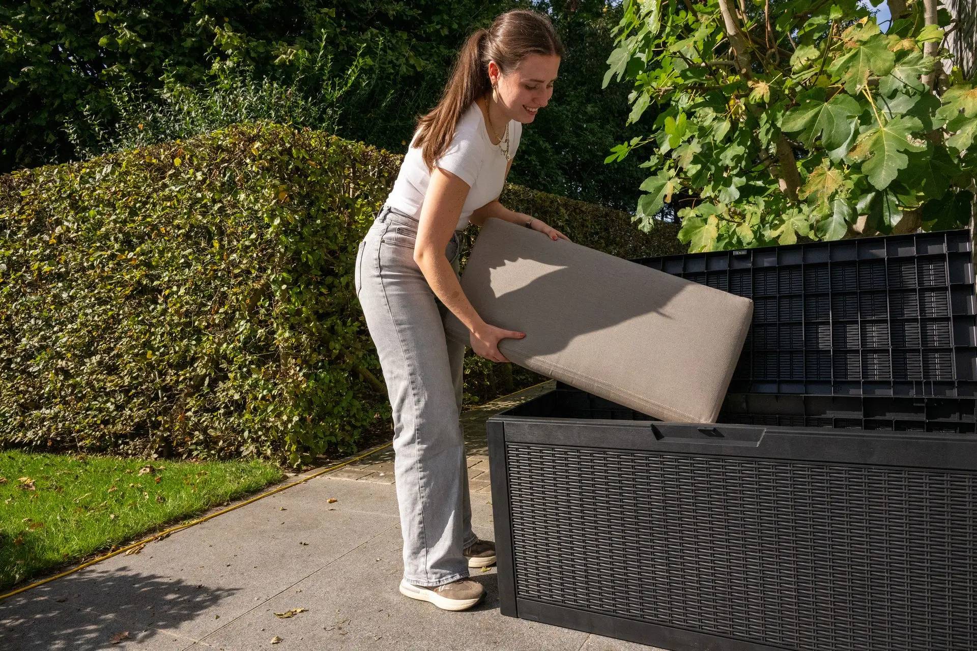 Coffre de rangement extérieur 62,7x121,7x54,5cm 380L résistant aux intempéries - PRACTO GARDEN - Image 5