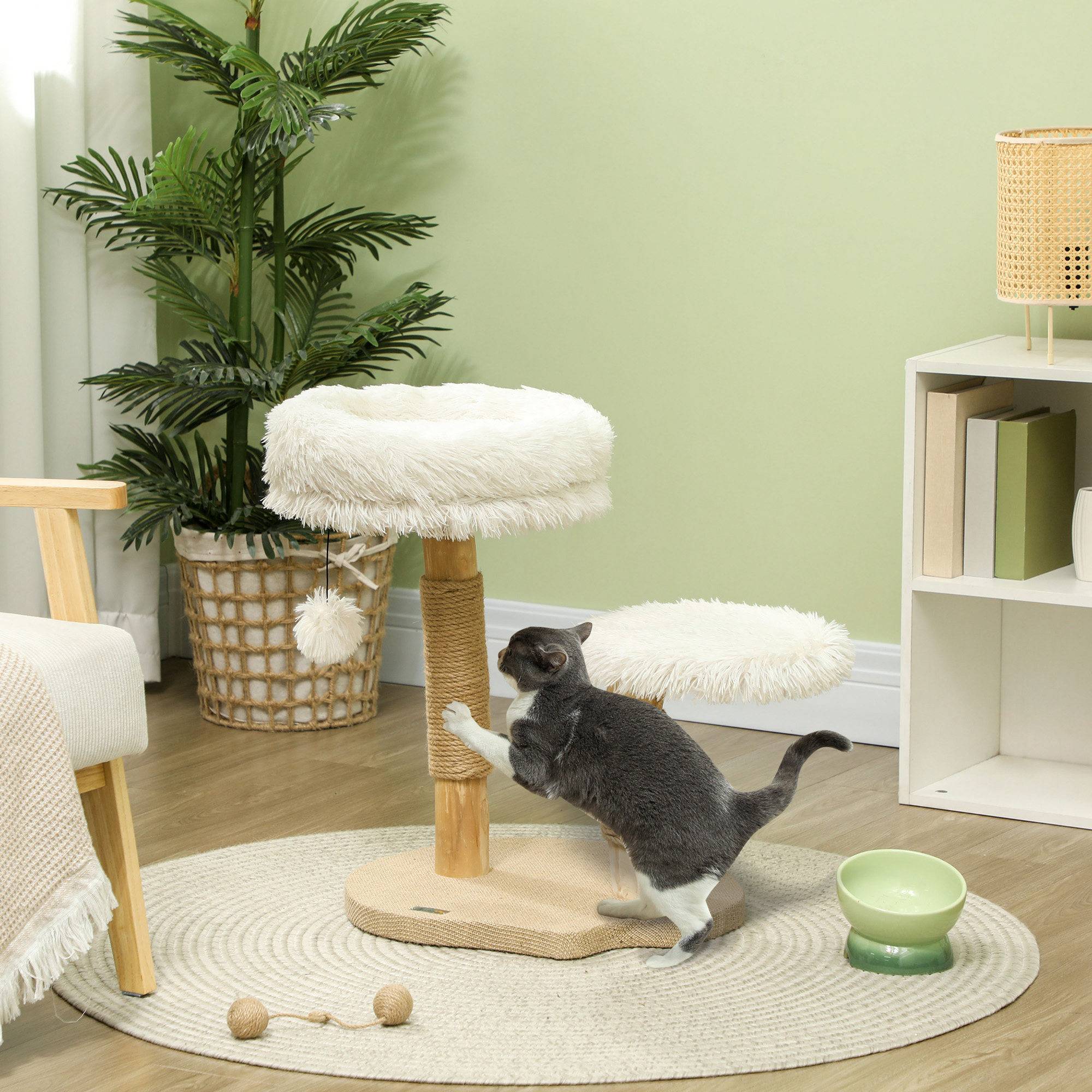 Arbre à chat bois massif pour petit espace lit lavable et griffoir 61cm blanc - ComfortXL Outdoor Living - Image 3