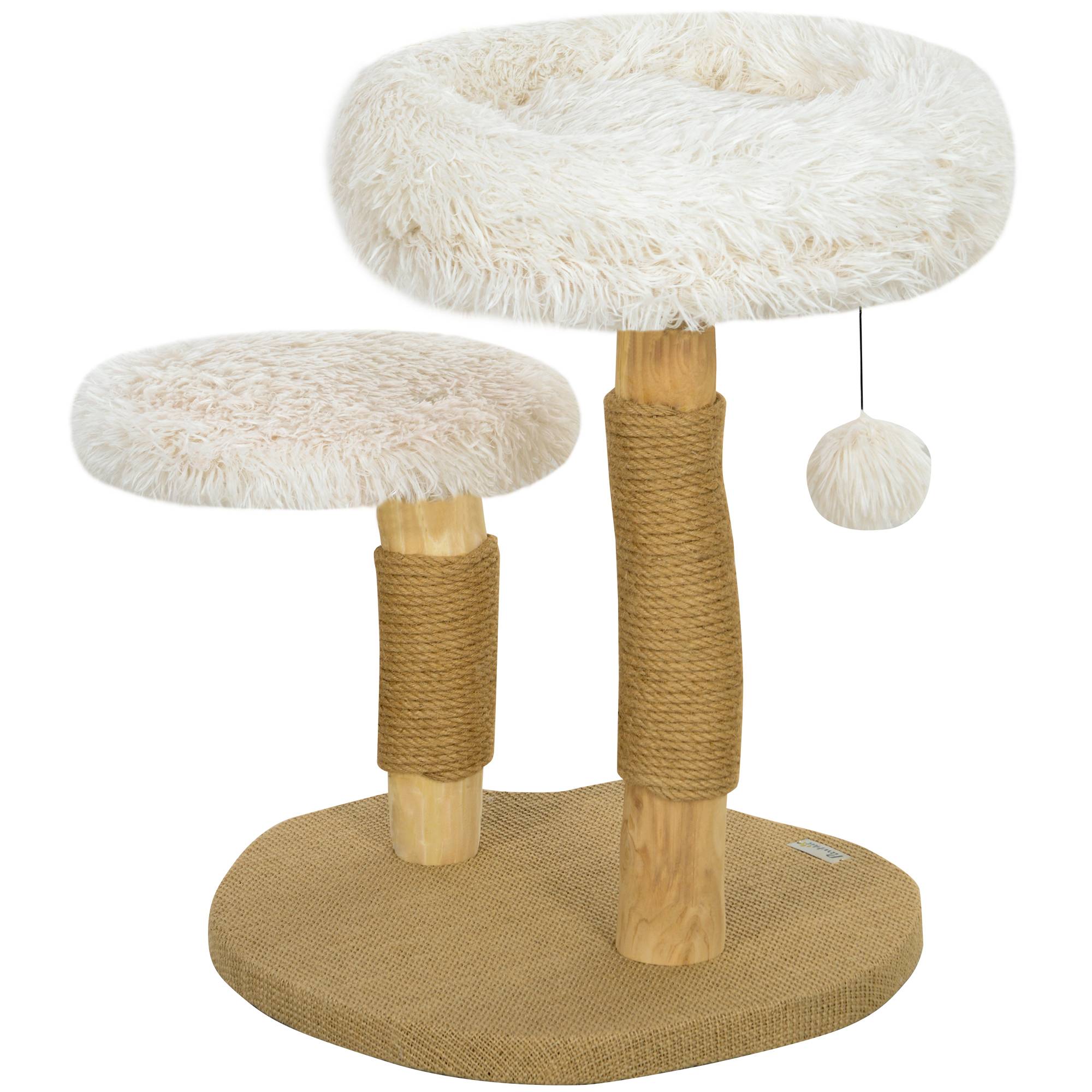 Arbre à chat bois massif pour petit espace lit lavable et griffoir 61cm blanc - ComfortXL Outdoor Living - Image 2