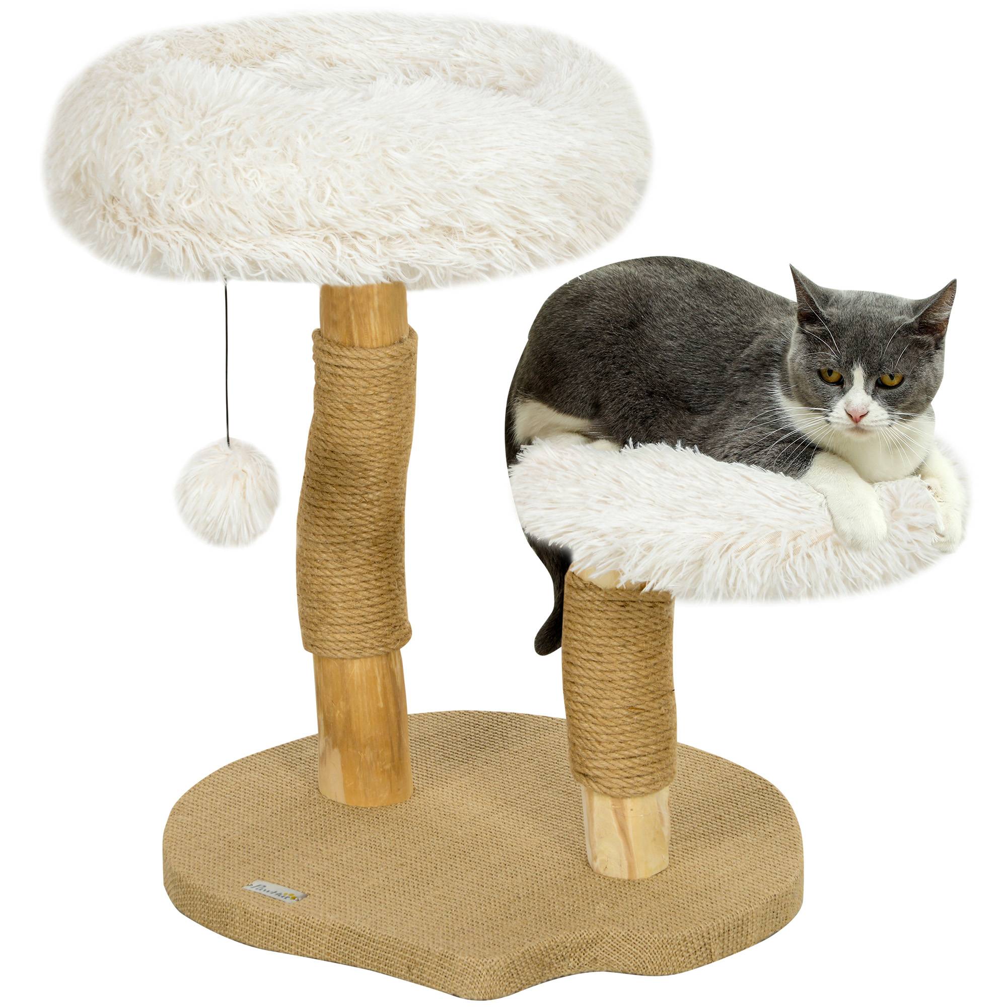 Arbre à chat bois massif pour petit espace lit lavable et griffoir 61cm blanc - ComfortXL Outdoor Living - Image 1
