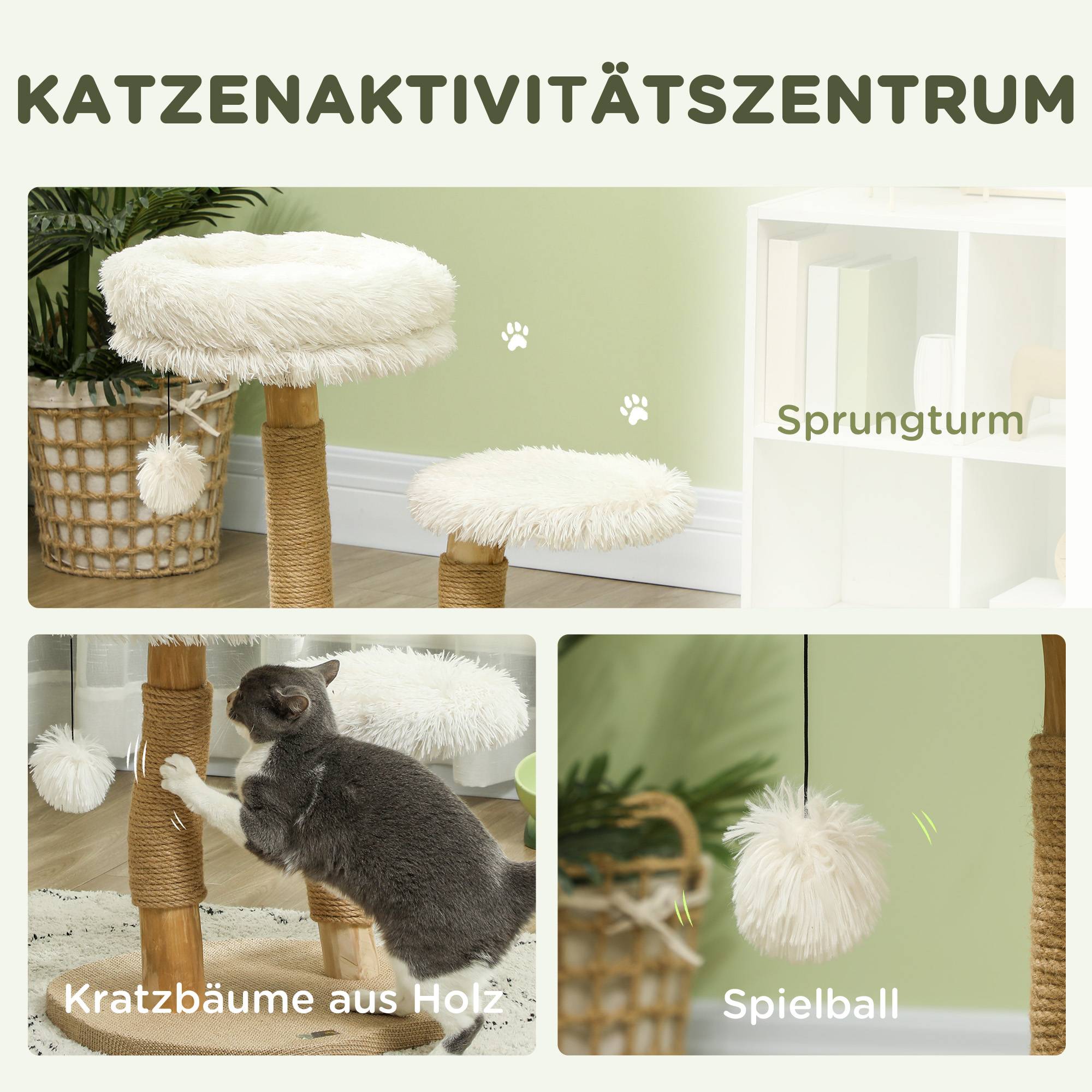 Arbre à chat bois massif pour petit espace lit lavable et griffoir 61cm blanc - ComfortXL Outdoor Living - Image 6