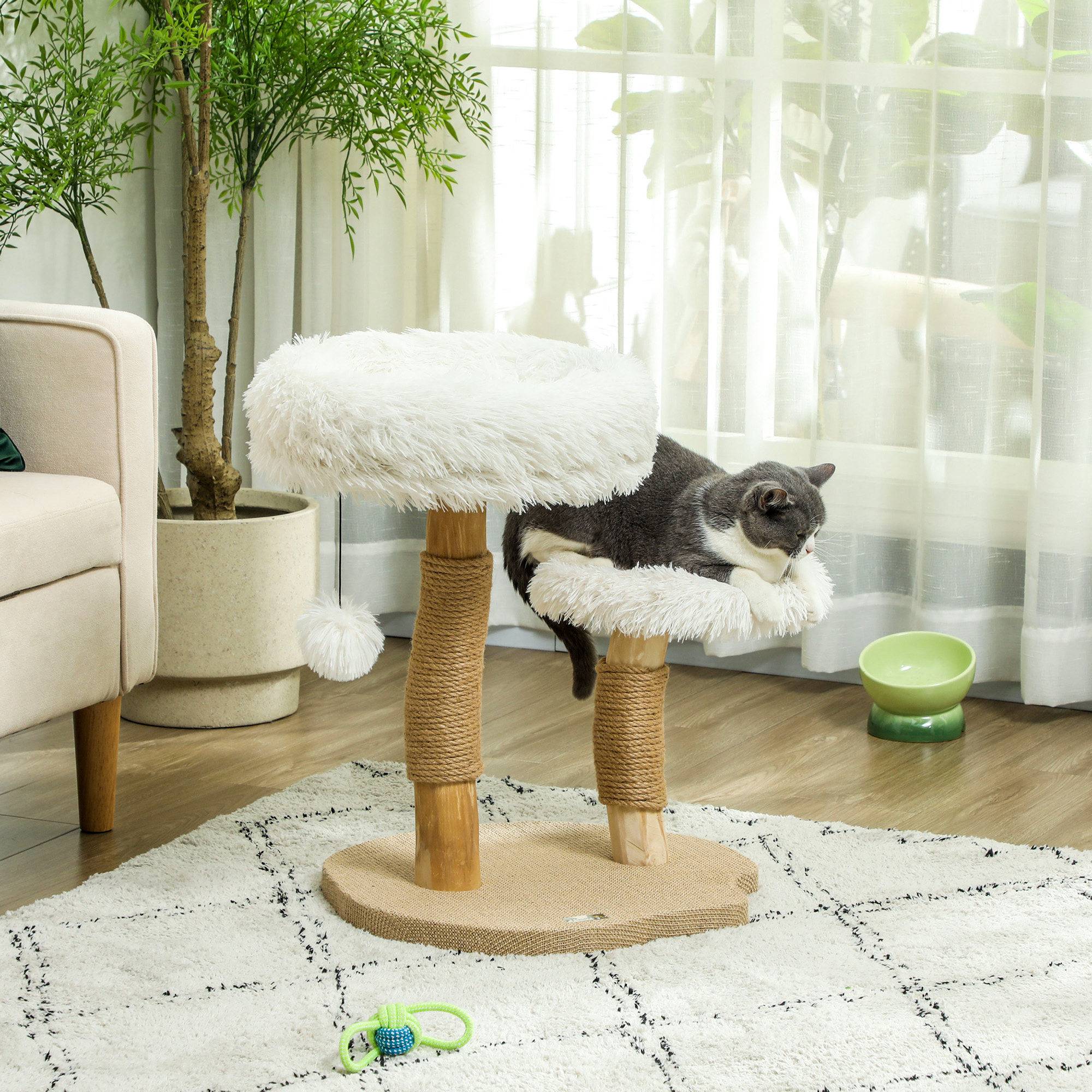 Arbre à chat bois massif pour petit espace lit lavable et griffoir 61cm blanc - ComfortXL Outdoor Living - Image 4
