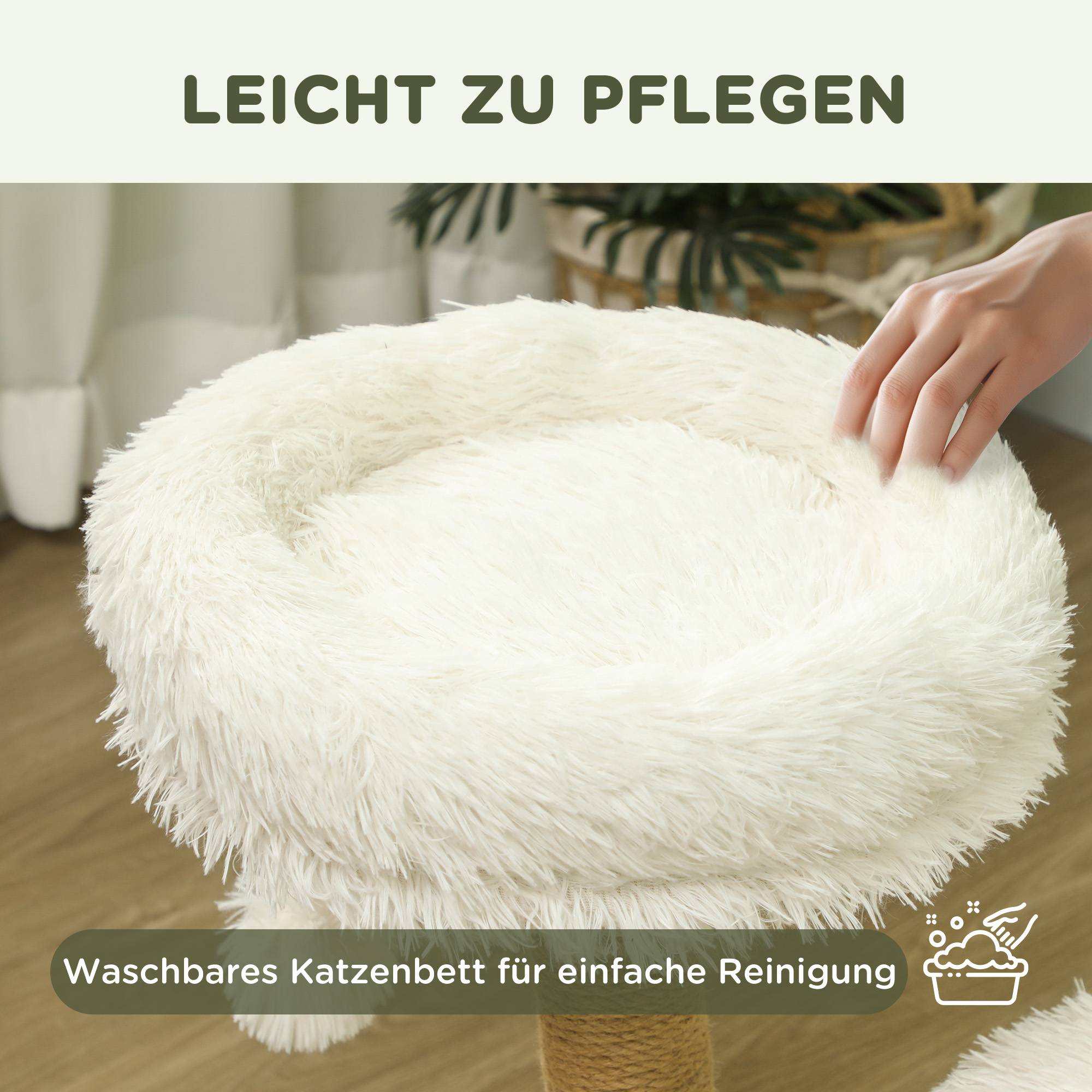 Arbre à chat bois massif pour petit espace lit lavable et griffoir 61cm blanc - ComfortXL Outdoor Living - Image 7