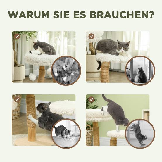 Arbre à chat bois massif pour petit espace lit lavable et griffoir 61cm blanc - ComfortXL Outdoor Living - Image 8