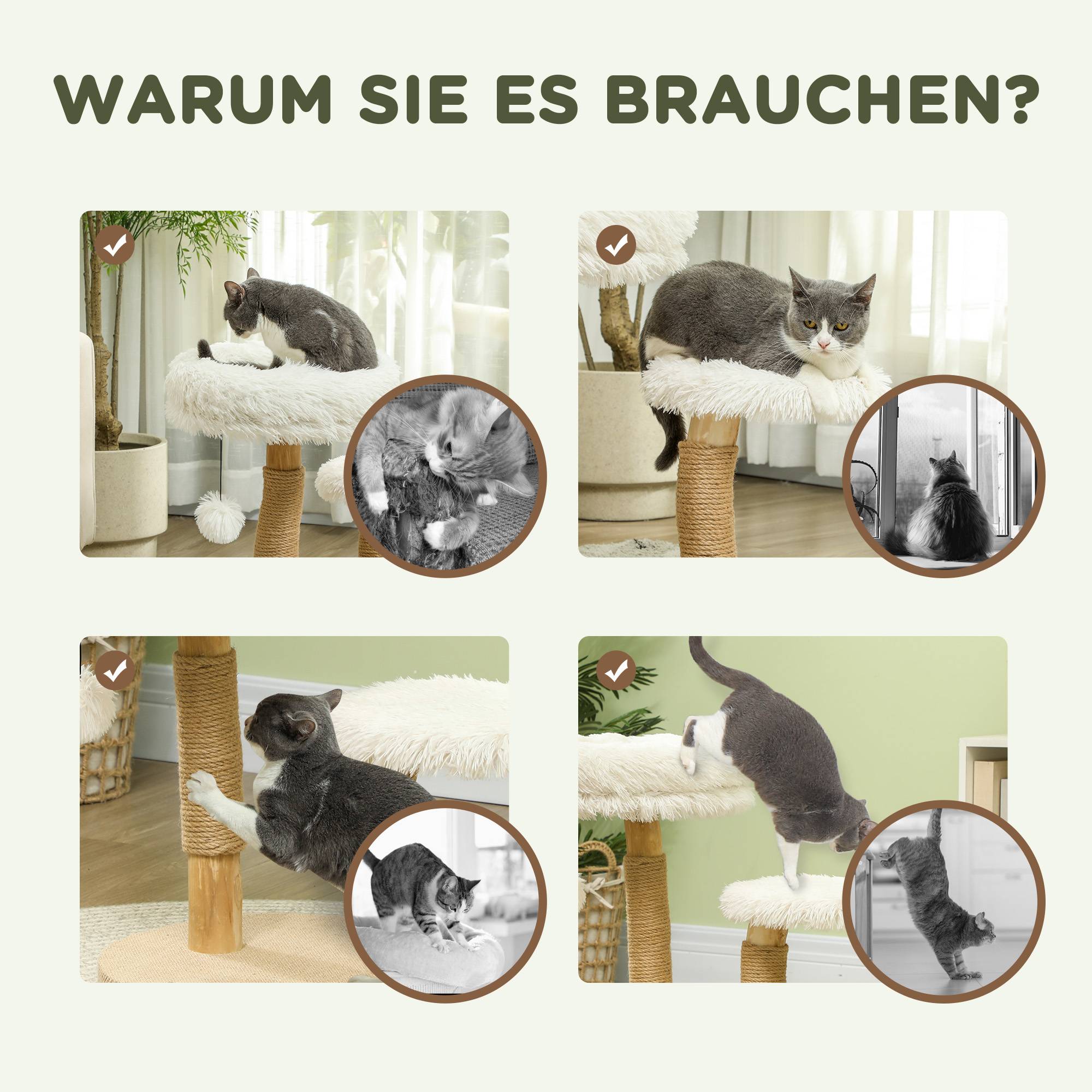 Arbre à chat bois massif pour petit espace lit lavable et griffoir 61cm blanc - ComfortXL Outdoor Living - Image 8