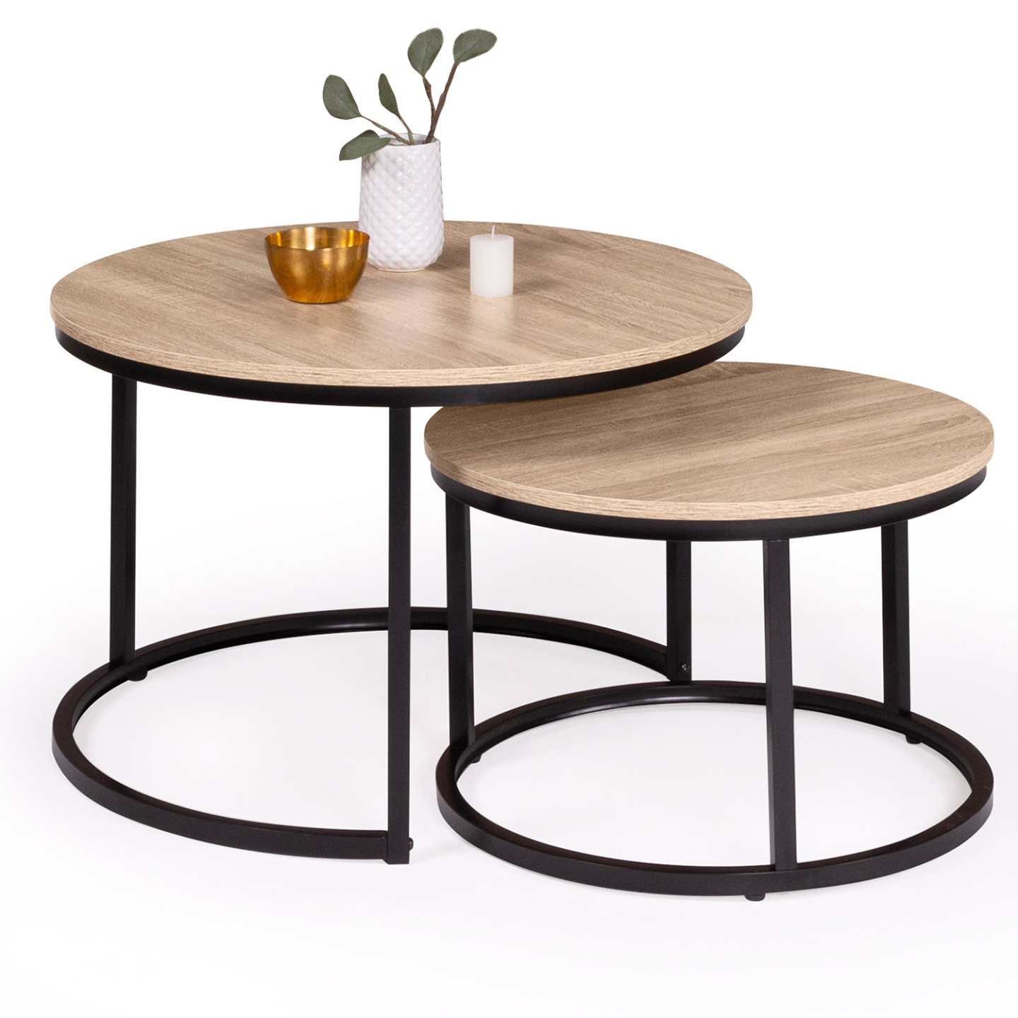 Lot de 2 tables basses gigognes DETROIT rondes 54/70 design industriel - Image 2