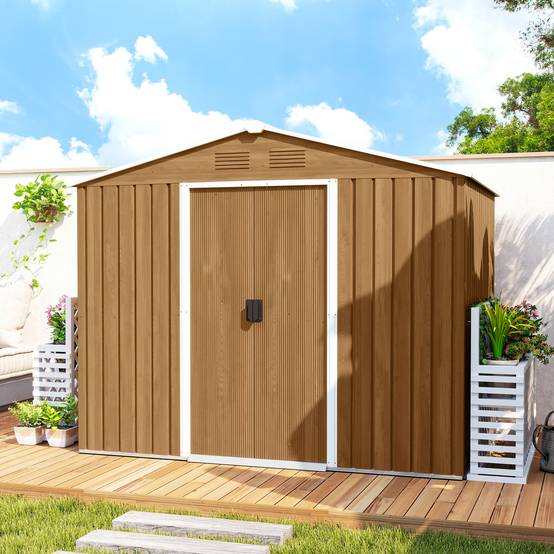 ComfortXL - Abri de jardin en acier galvanisé marron foncé 3,6 m² 236 x 171 x 191 cm pour outils à portes coulissantes - Image 7