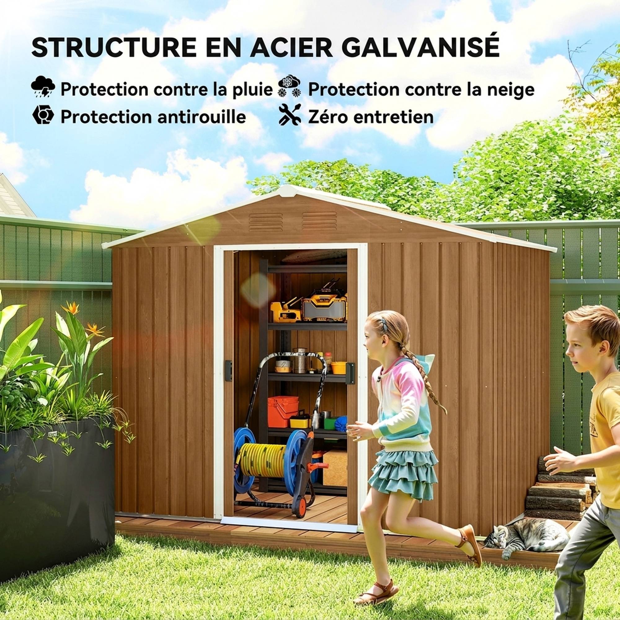 ComfortXL - Abri de jardin en acier galvanisé marron foncé 3,6 m² 236 x 171 x 191 cm pour outils à portes coulissantes - Image 4