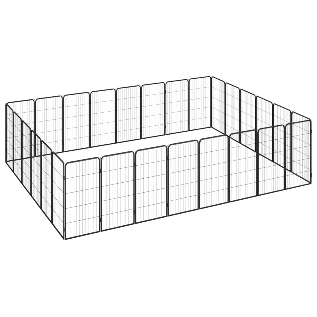 Parc Chien Acier 28 Panneaux Enclos Spacieux Noir 400cm - ComfortXL Outdoor Living - Image 1