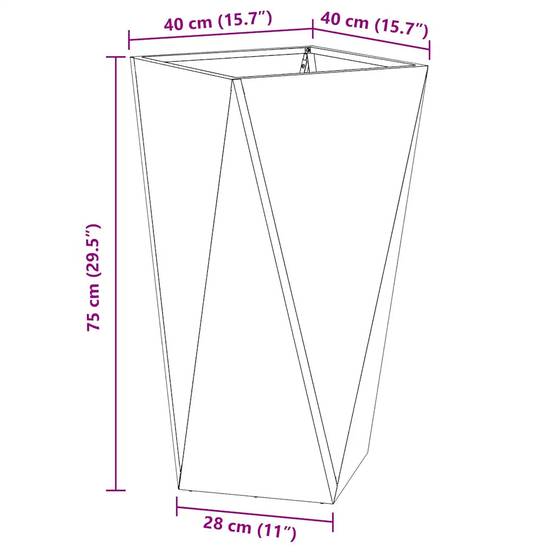 Jardinière rectangulaire moderne extérieur 40 x 40 x 75 cm résistante aux intempéries avec design épuré en acier anthracite - Image 5