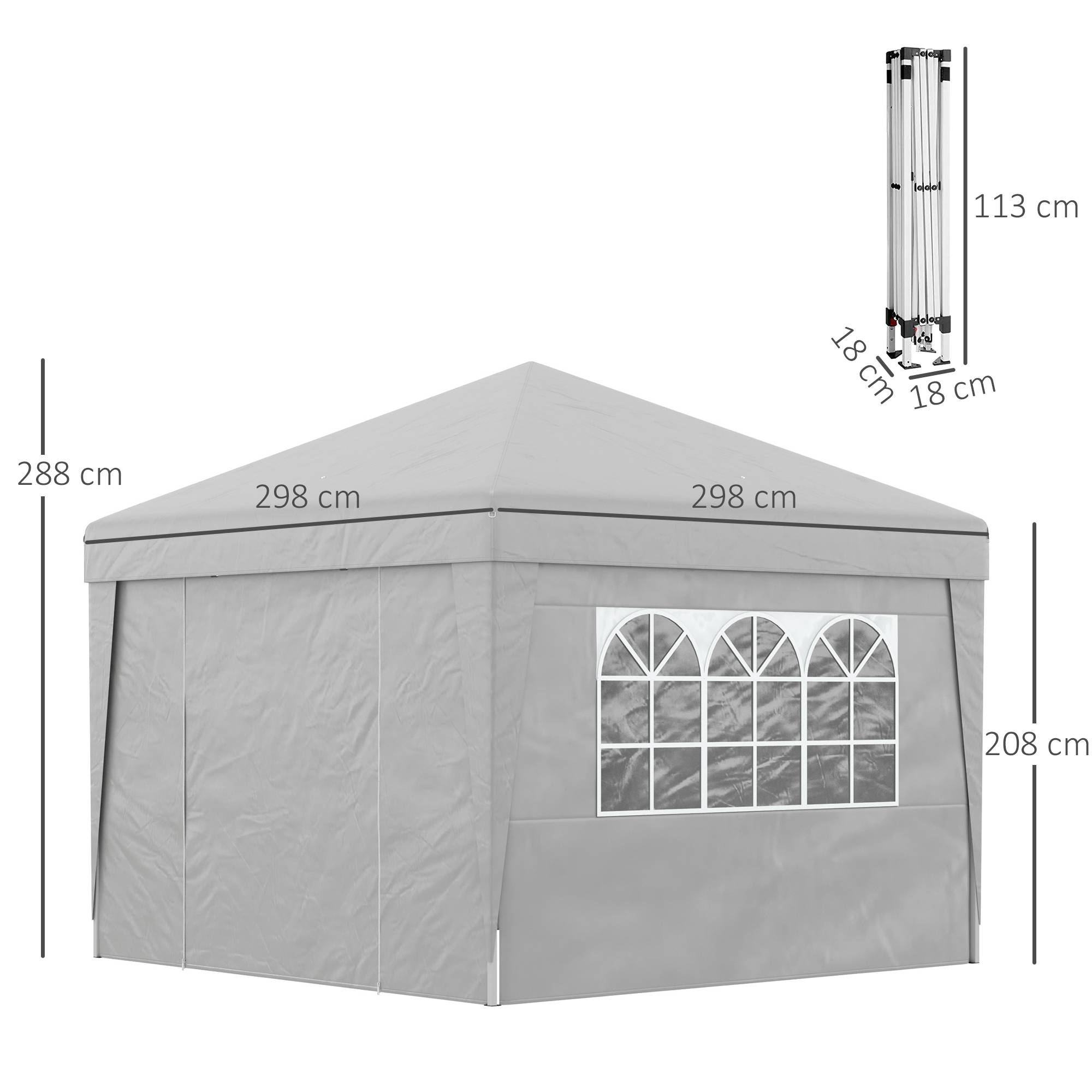 ComfortXL - Tonnelle Pliante Acier et Tissu Oxford Jardin Pop-up Hauteur Réglable 3x3m Gris Clair - ComfortXL Outdoor Living - Image 5