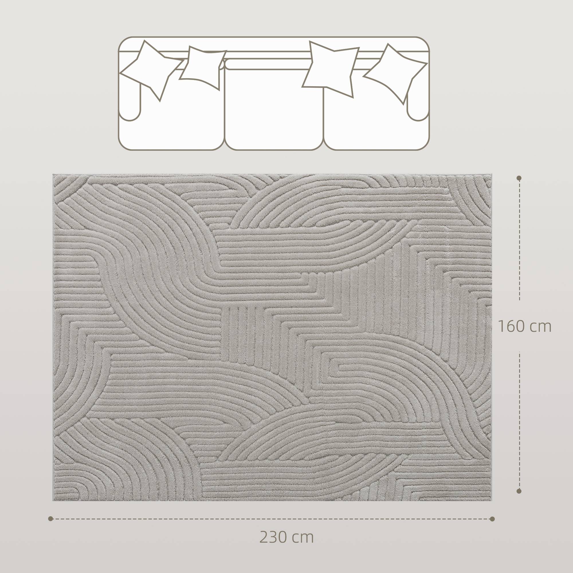 Sans Marque - Tapis salon 230x160 cm poils courts style moderne envers antidérapant tissé machine gris - Image 5
