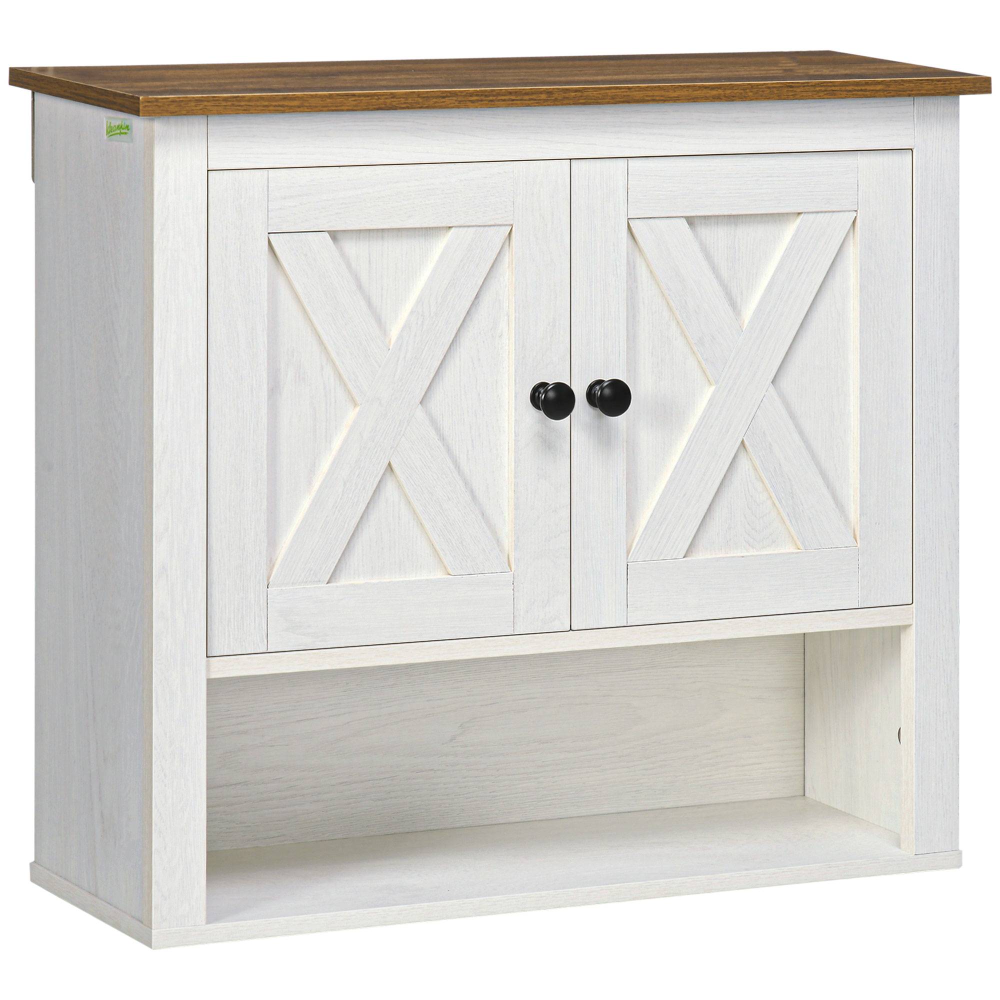 Sans Marque - Armoire salle bain suspendue meuble salle bain 2 portes étagères rangement 60x19,5x52,5 cm blanche - Image 1