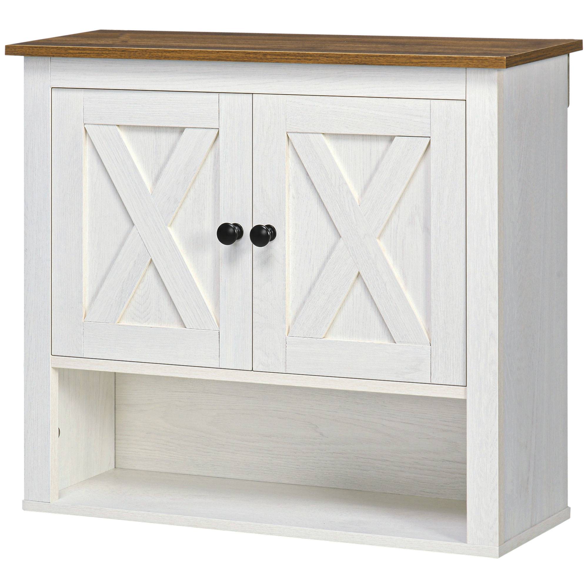 Sans Marque - Armoire salle bain suspendue meuble salle bain 2 portes étagères rangement 60x19,5x52,5 cm blanche - Image 2