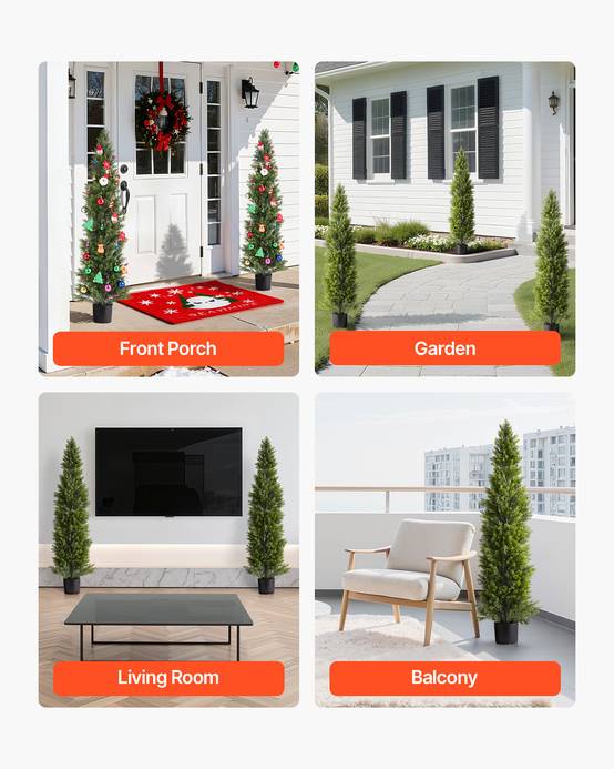 VEVOR Arbre Topiaire Artificiel en Cèdre Faux Pin Plante Déco Lot de 2 1524 mm - Image 7