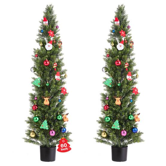 VEVOR Arbre Topiaire Artificiel en Cèdre Faux Pin Plante Déco Lot de 2 1524 mm - Image 1