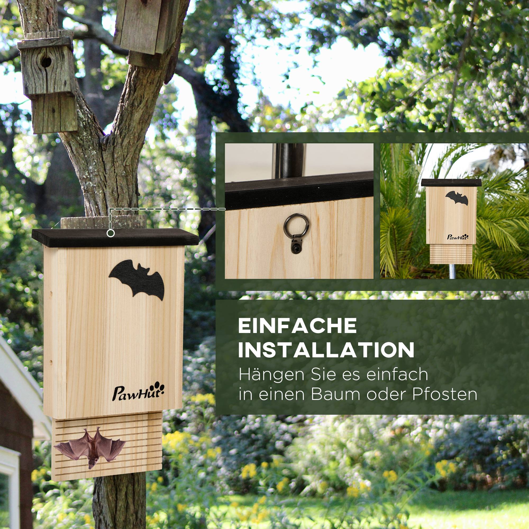 ComfortXL - Lot de 3 abris à chauves-souris en sapin 25 x 6 x 37,5 cm naturel noir pour jardin résistants aux intempéries - Image 6