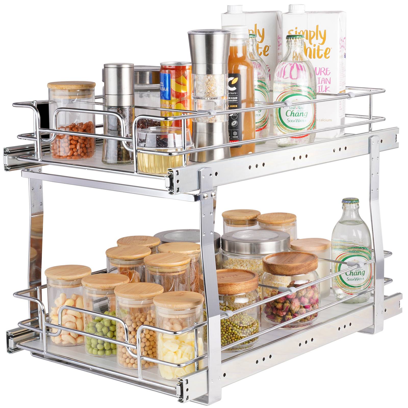 Vevor - VEVOR étagère coulissante 2 étages 355x539x383 mm, acier chromé, charge 30 kg, rangement sous évier pour placard 385x569x483 mm - Image 1